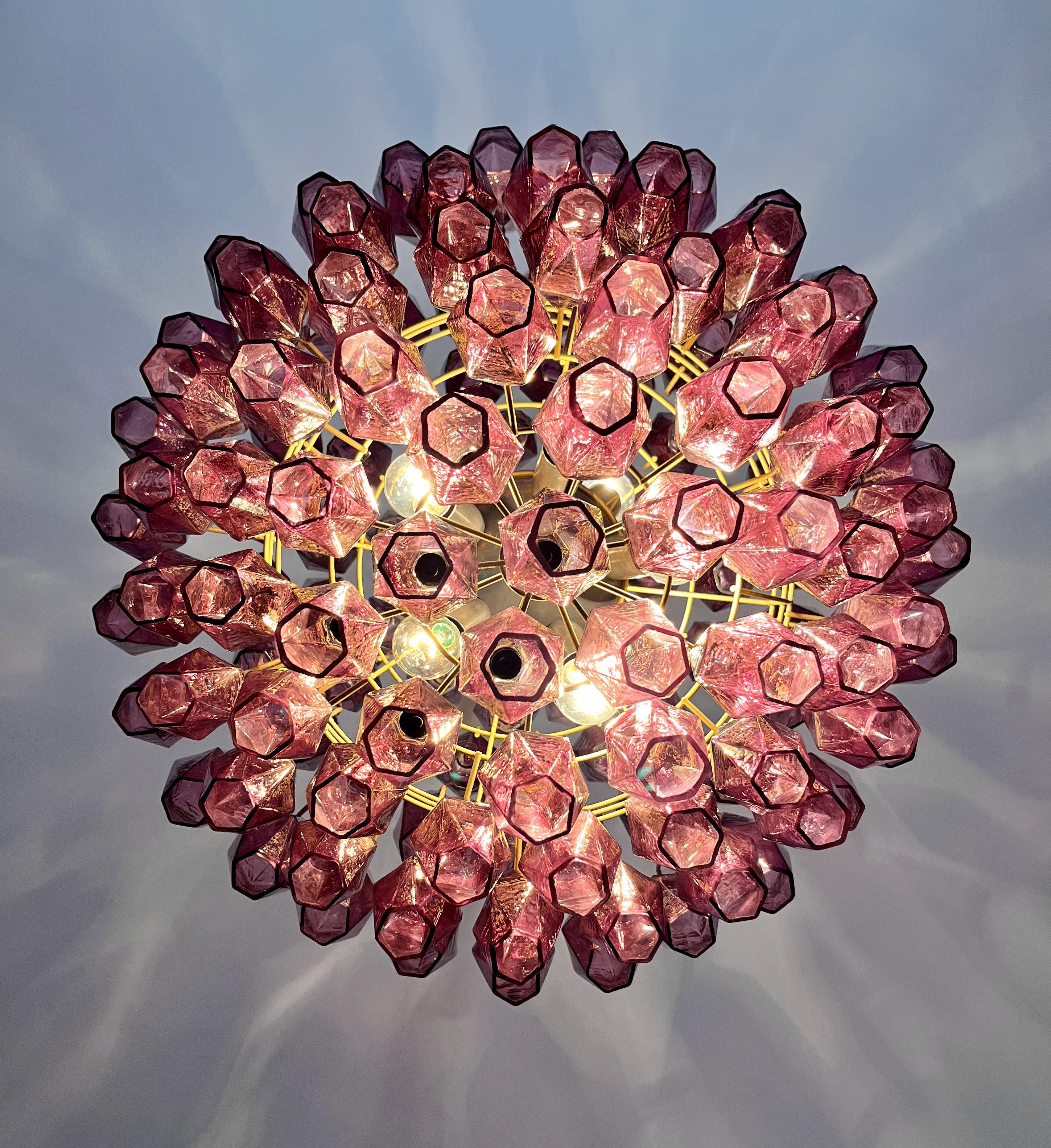 Amazing spherical Murano polyhedra Candelier - 140 amethyst polyhedra For Sale 12
