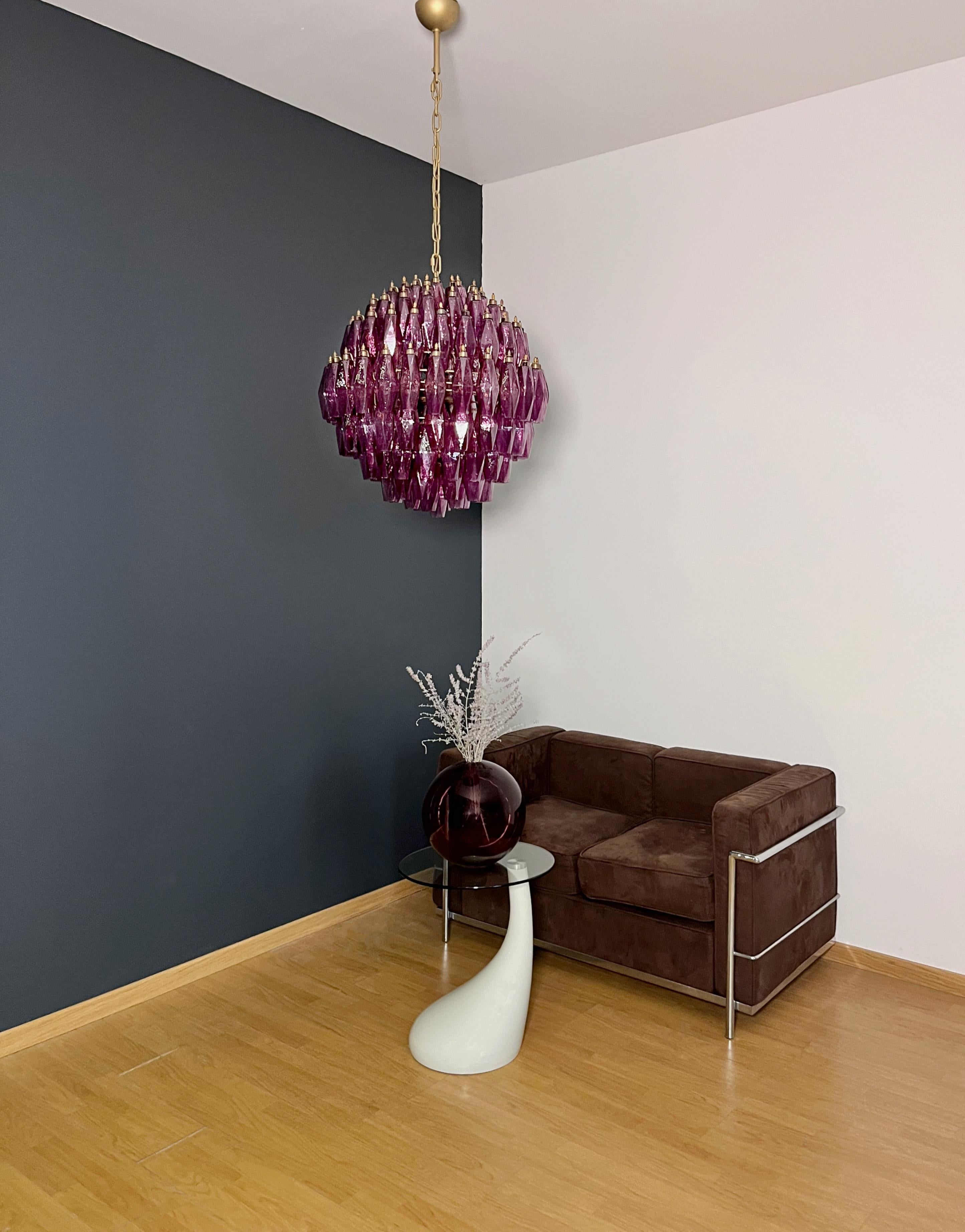 Mid-Century Modern Amazing spherical Murano polyhedra Candelier - 140 amethyst polyhedra For Sale