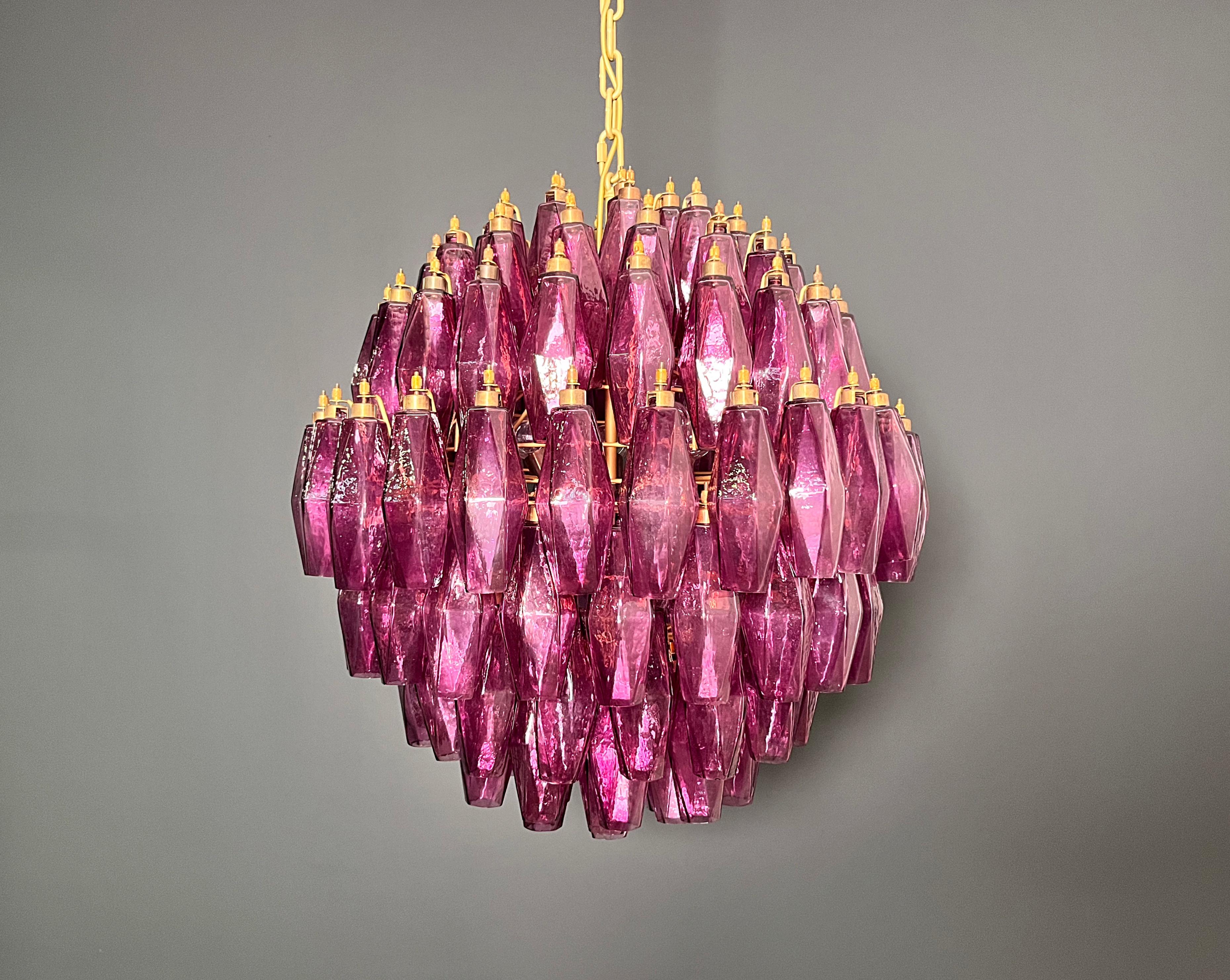 Italian Amazing spherical Murano polyhedra Candelier - 140 amethyst polyhedra For Sale
