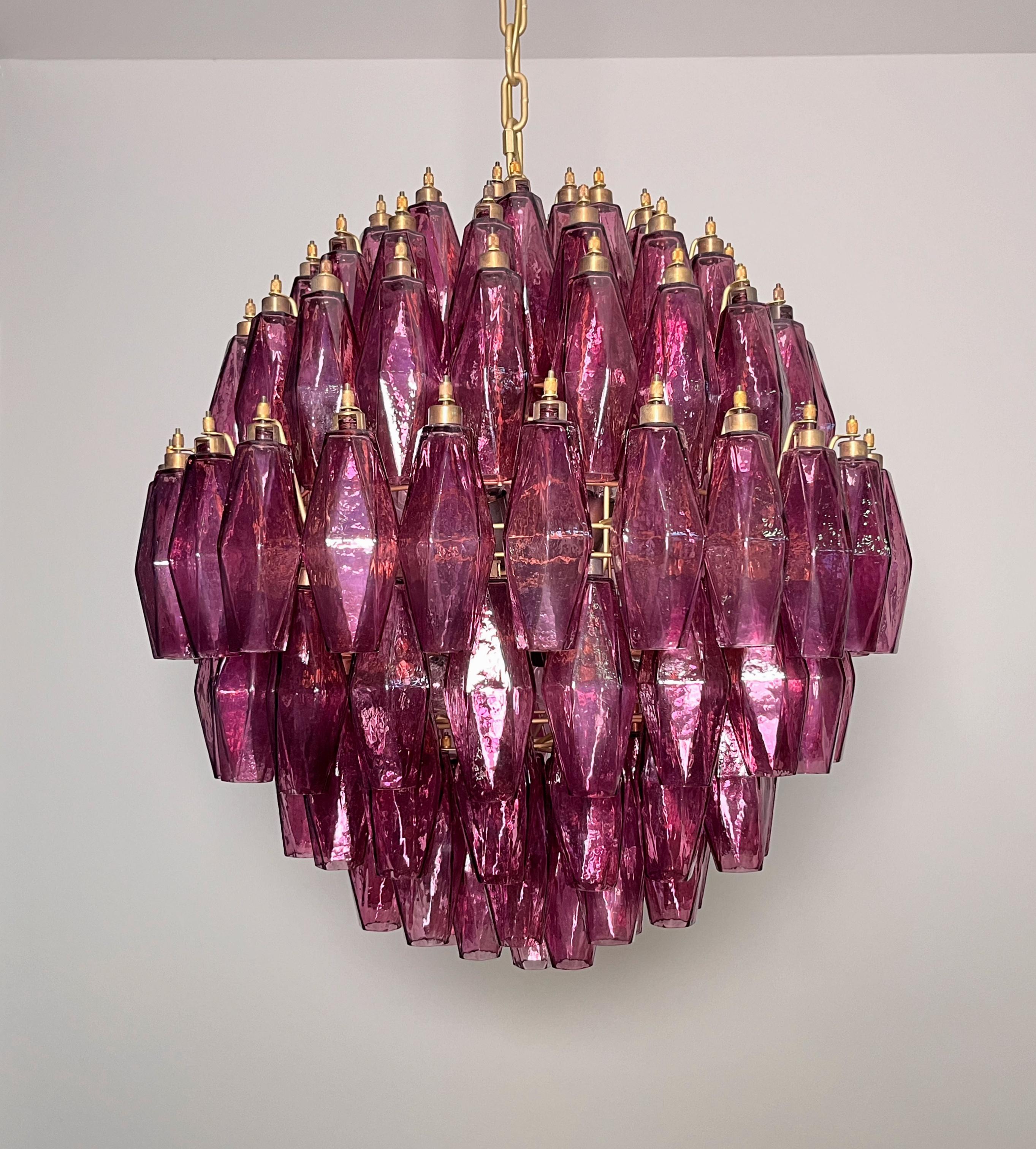 20th Century Amazing spherical Murano polyhedra Candelier - 140 amethyst polyhedra For Sale