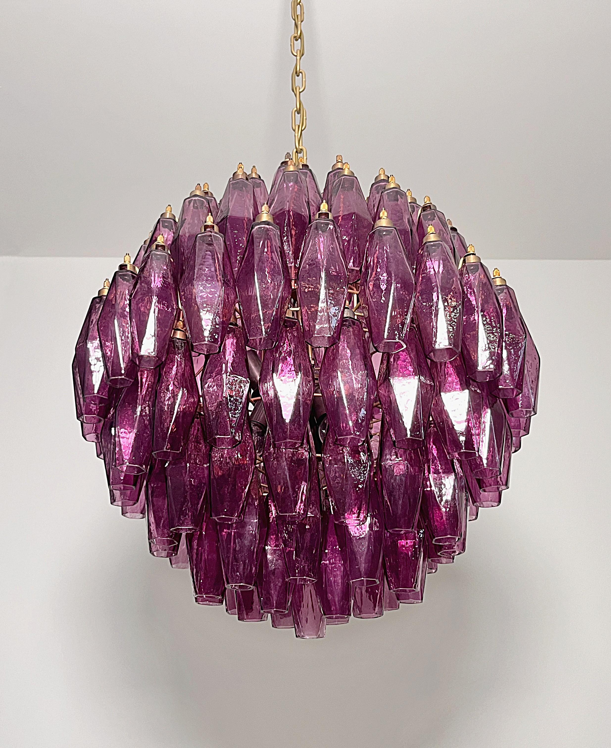 Blown Glass Amazing spherical Murano polyhedra Candelier - 140 amethyst polyhedra For Sale