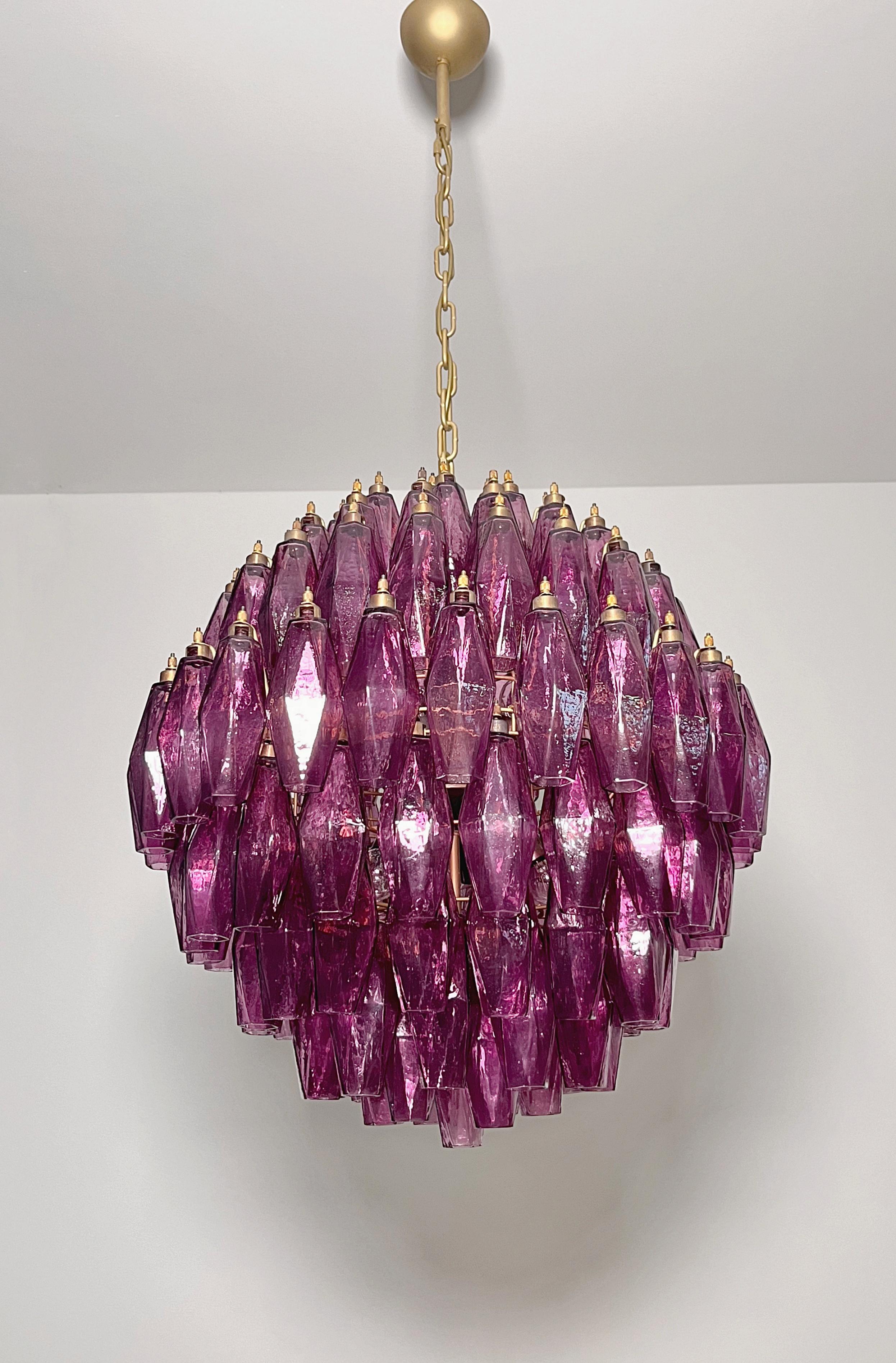 Amazing spherical Murano polyhedra Candelier - 140 amethyst polyhedra For Sale 1