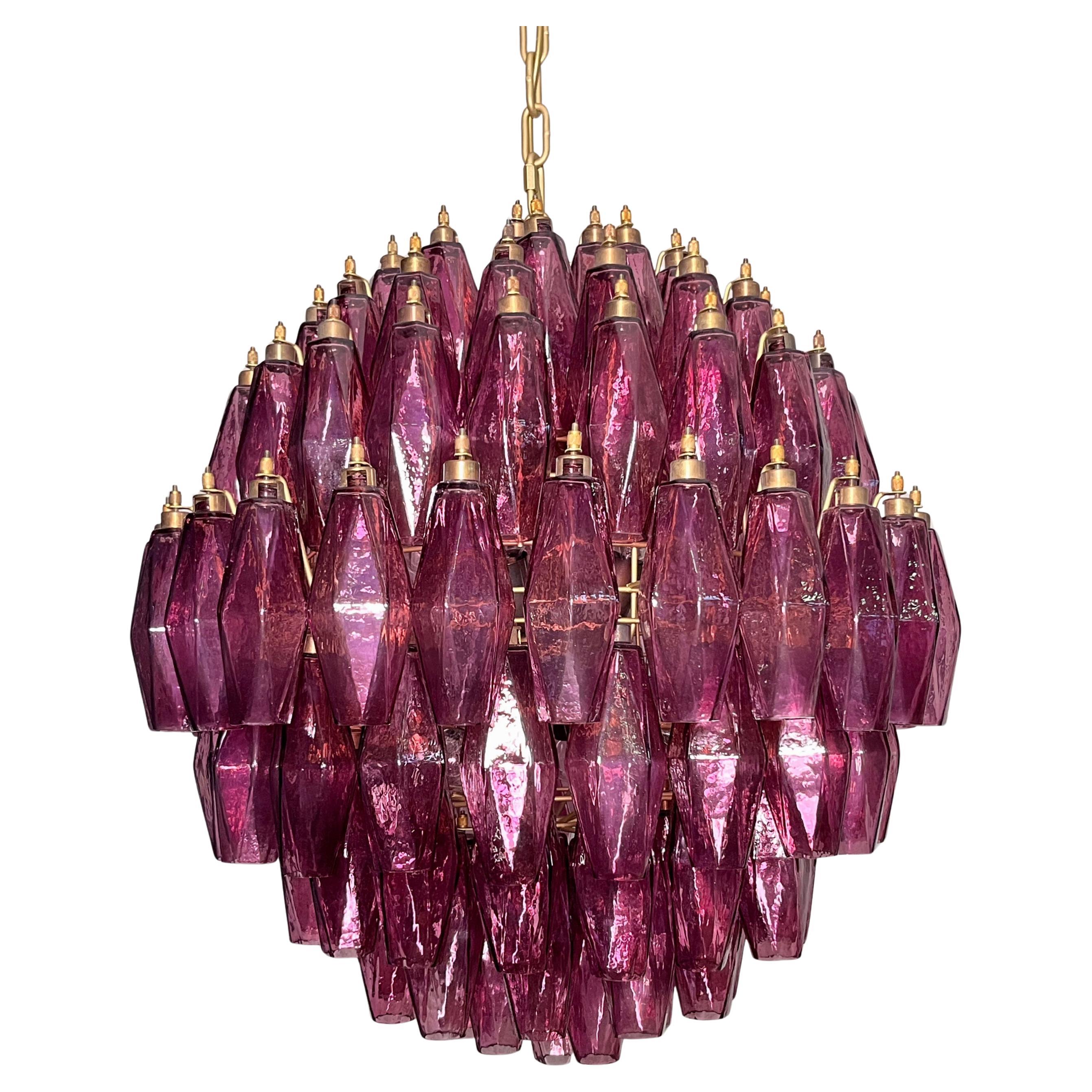 Amazing spherical Murano polyhedra Candelier - 140 amethyst polyhedra For Sale