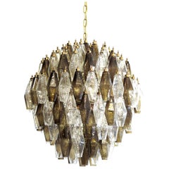 Asombroso Candelabro Esférico de Poliedro de Murano, 140 Poliedros Transparentes y Ahumados