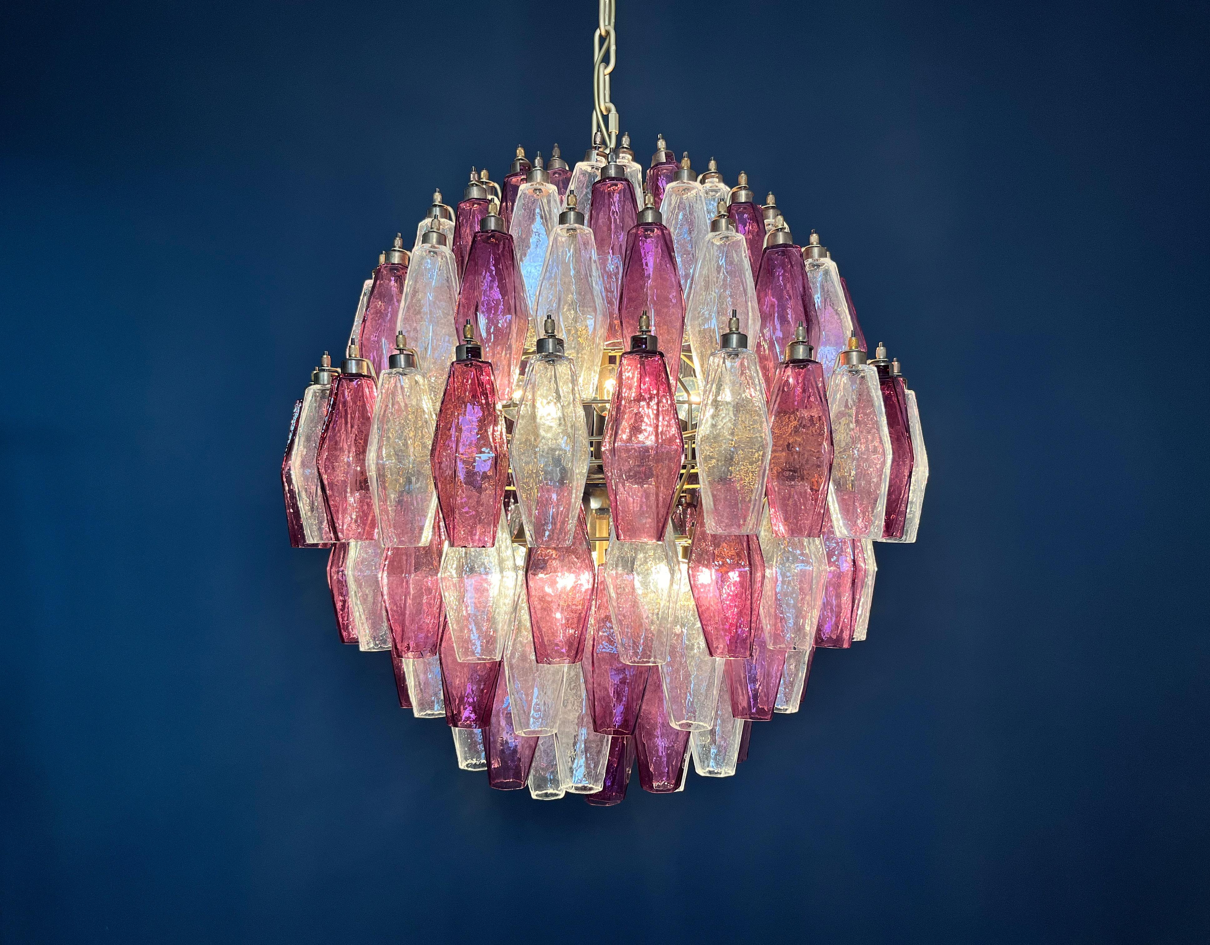 Amazing spherical Murano polyhedra Candelier-140 polyhedra transparent and amethyst For Sale 5