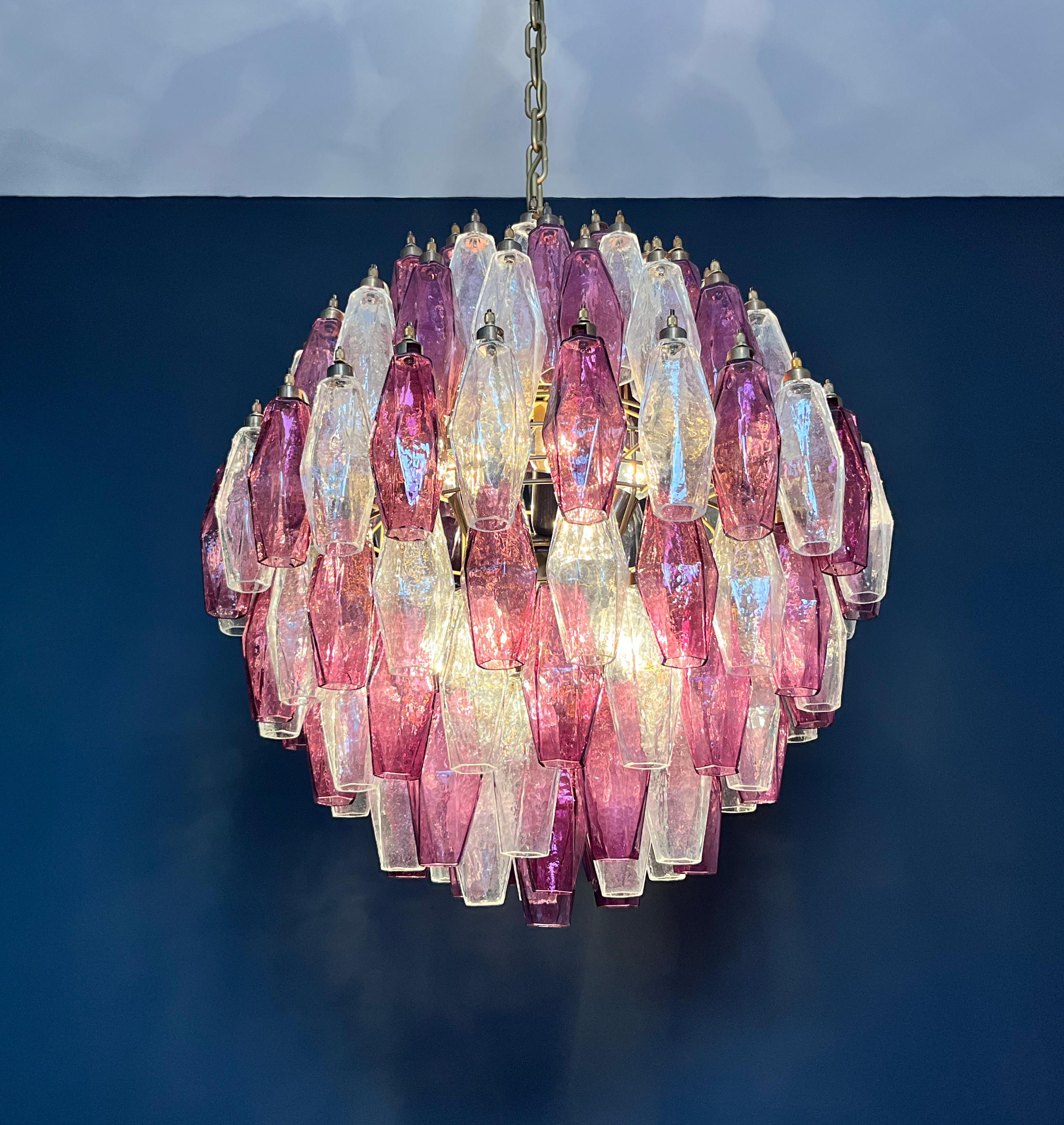 Amazing spherical Murano polyhedra Candelier-140 polyhedra transparent and amethyst For Sale 6