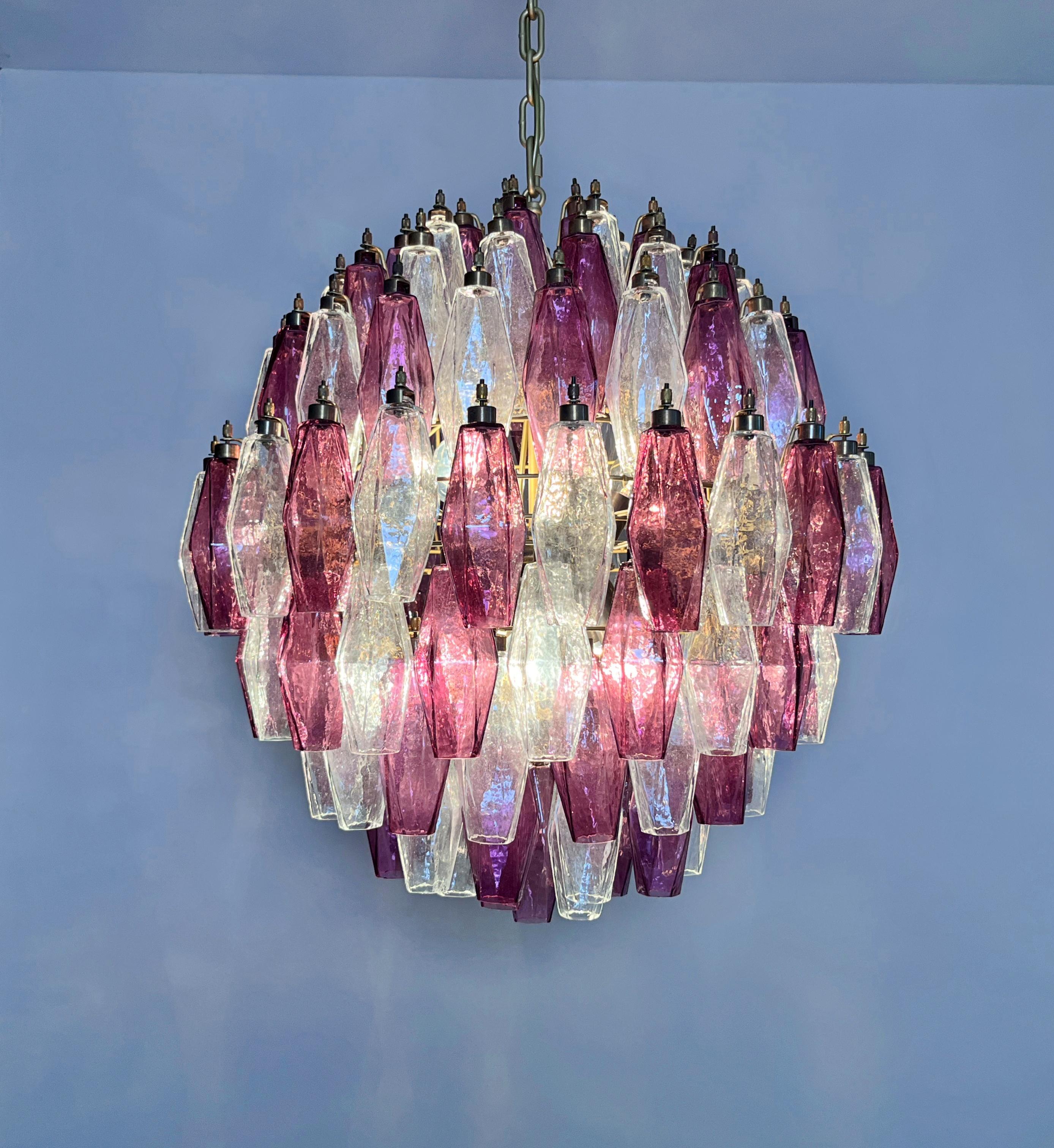 Amazing spherical Murano polyhedra Candelier-140 polyhedra transparent and amethyst For Sale 8