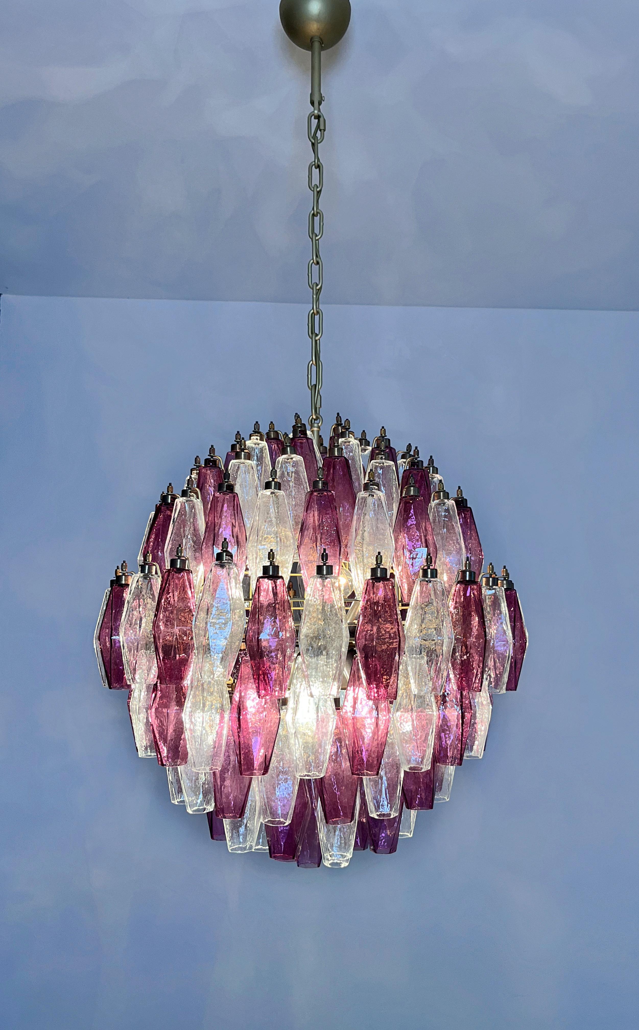 Amazing spherical Murano polyhedra Candelier-140 polyhedra transparent and amethyst For Sale 9