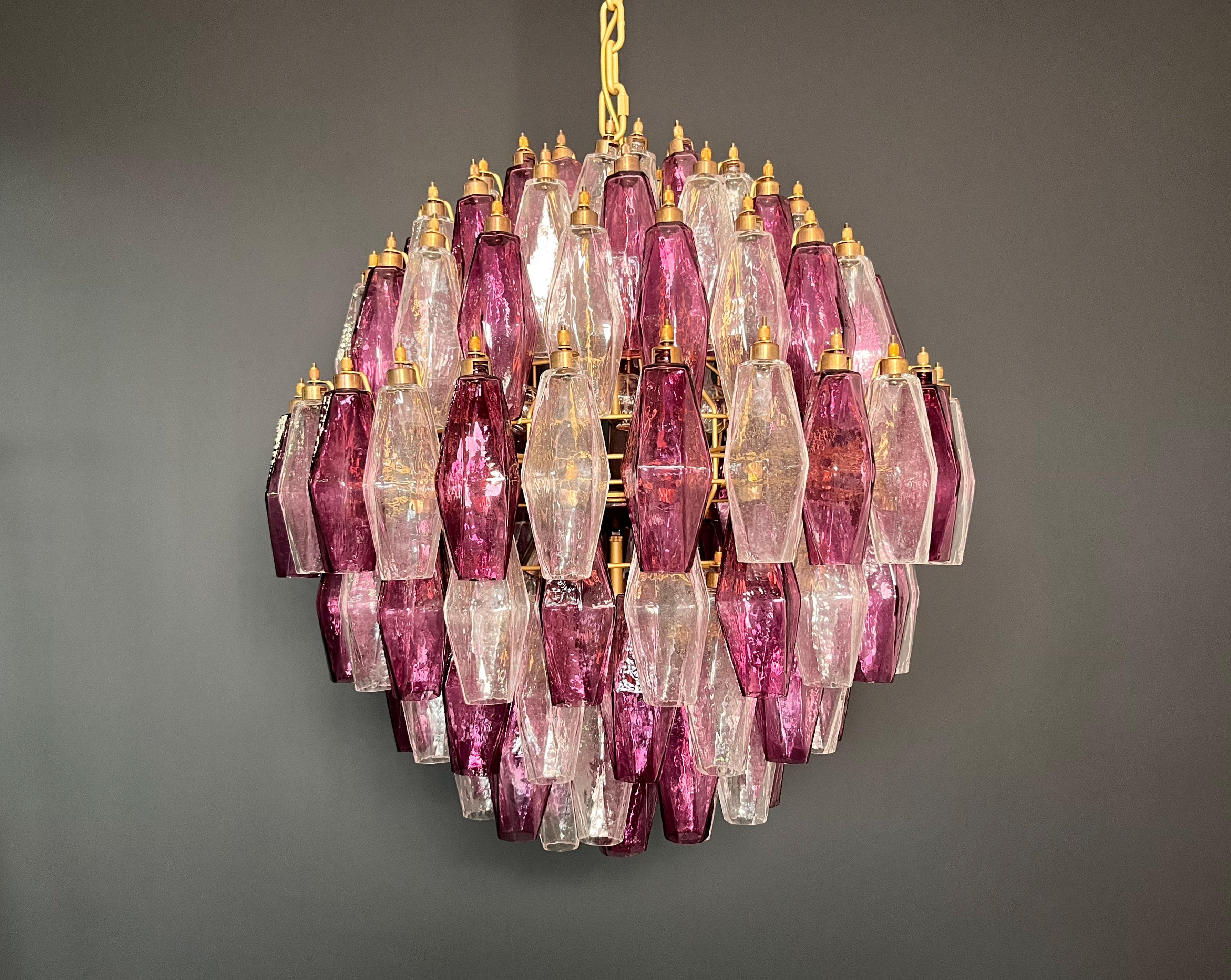 Amazing spherical Murano polyhedra Candelier-140 polyhedra transparent and amethyst In Good Condition For Sale In Gaiarine Frazione Francenigo (TV), IT