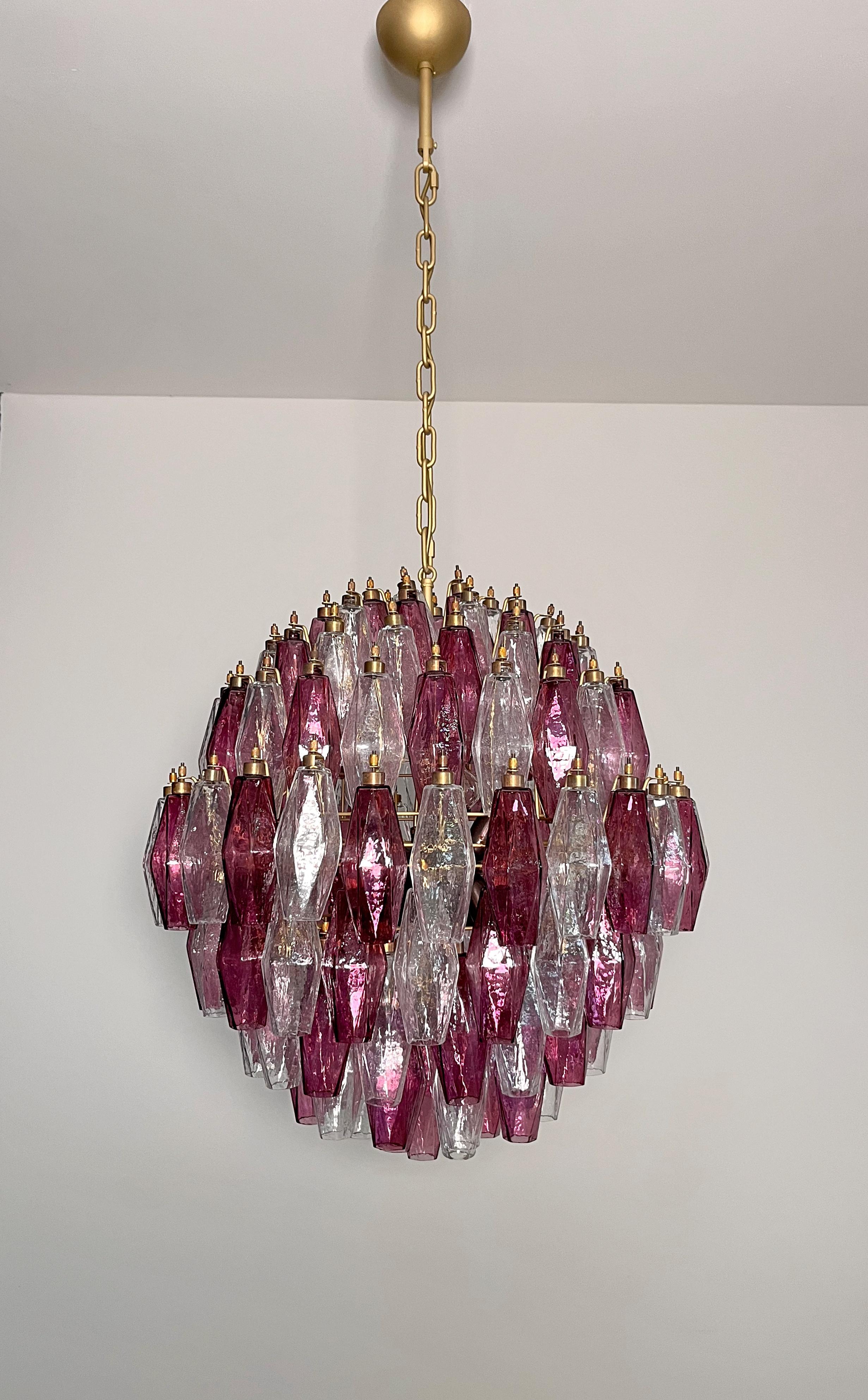 Amazing spherical Murano polyhedra Candelier-140 polyhedra transparent and amethyst For Sale 1