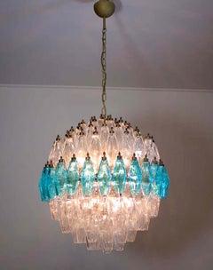 Amazing Spherical Murano Poliedri Candelier, 140 Poliedri Trasparent and Blue