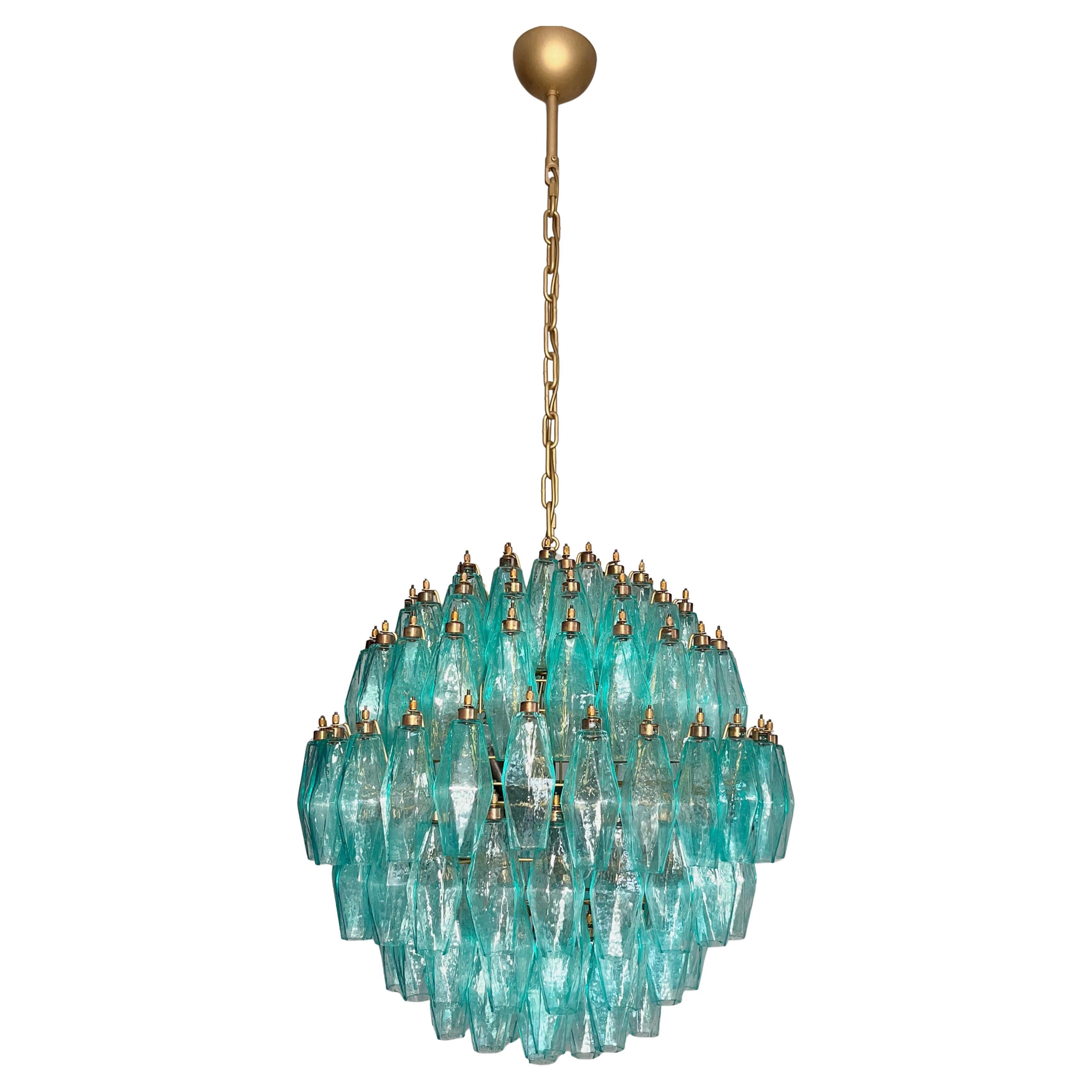 Elegant Italian pendant light made from 140 turquoise Murano glasses 