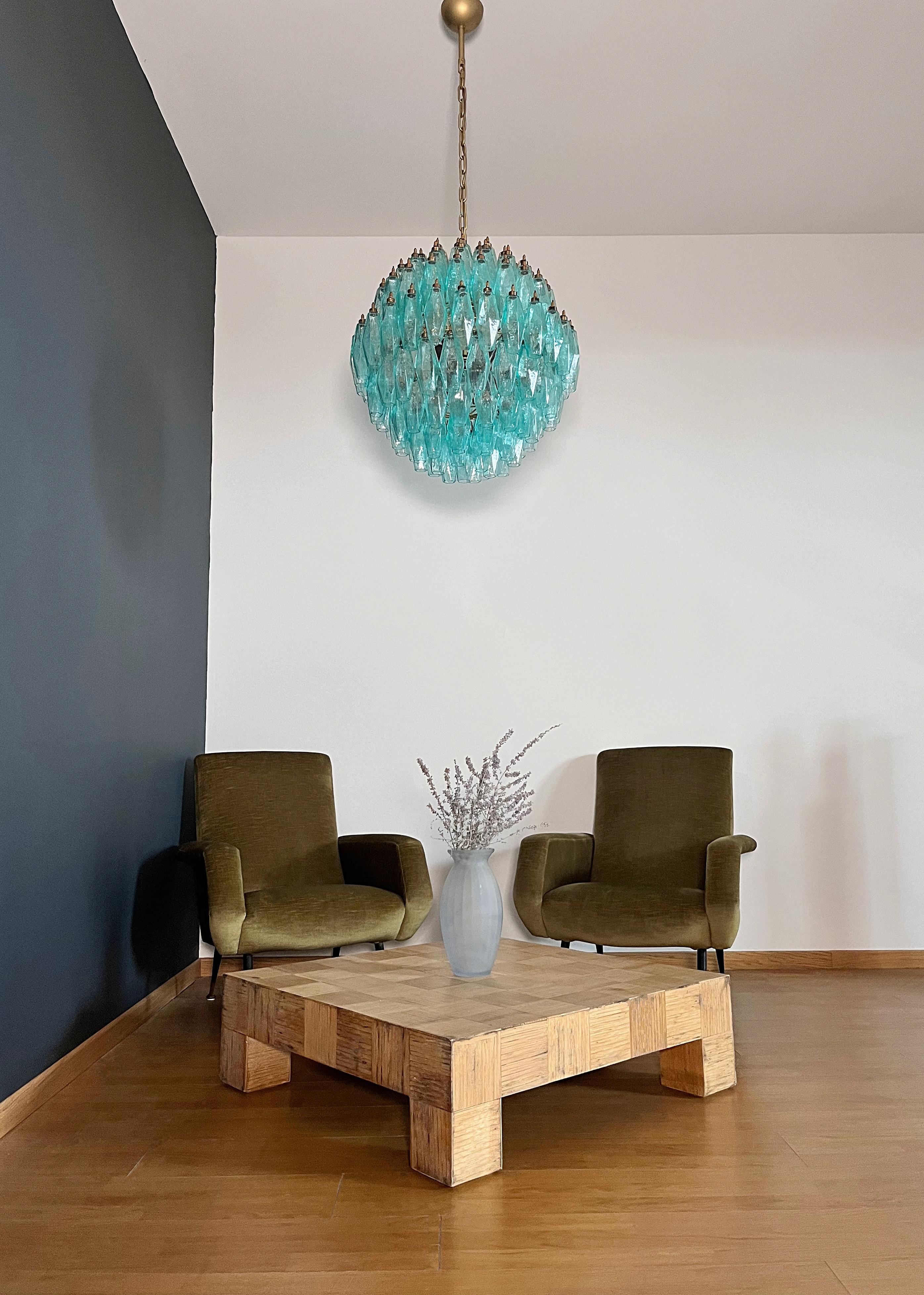 Italian Amazing spherical Murano polyhedrons Chandelier - 140 turquoise polyhedrons For Sale