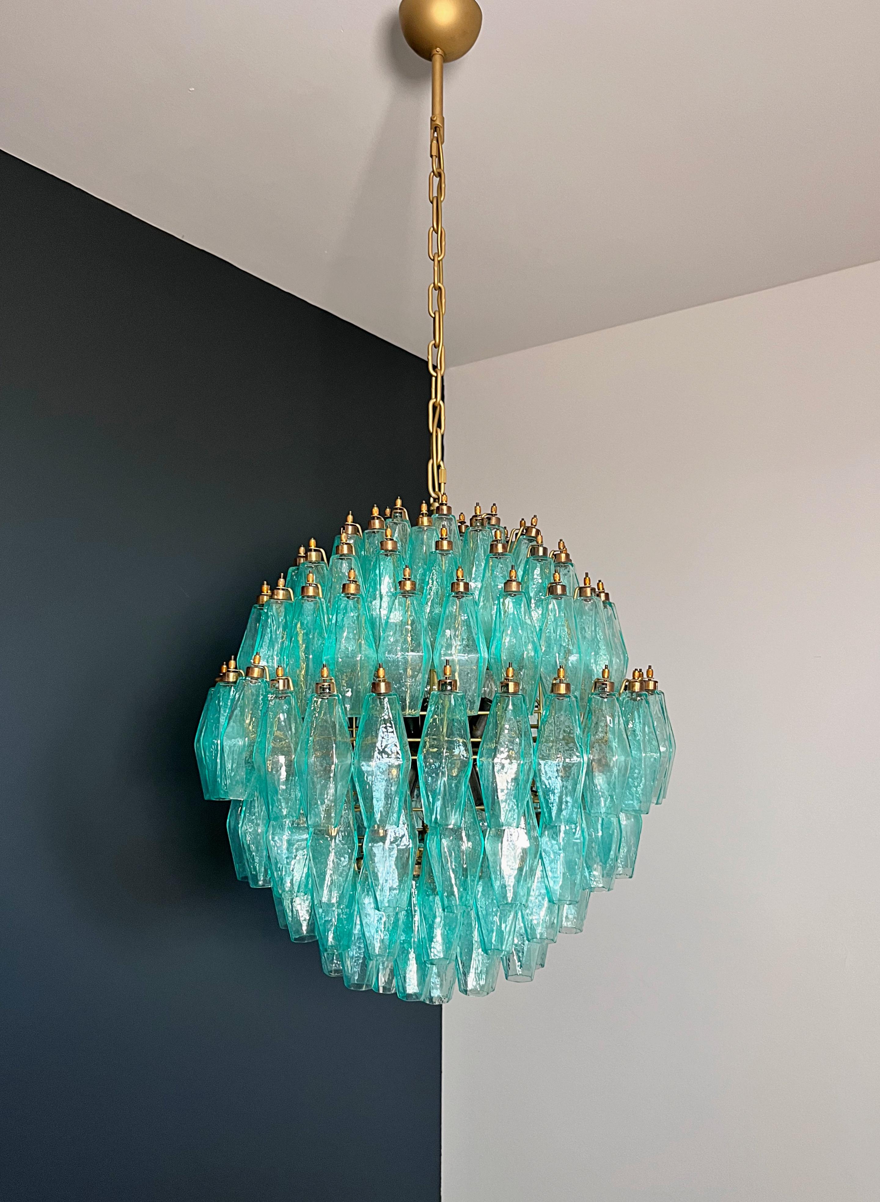 Galvanized Amazing spherical Murano polyhedrons Chandelier - 140 turquoise polyhedrons For Sale