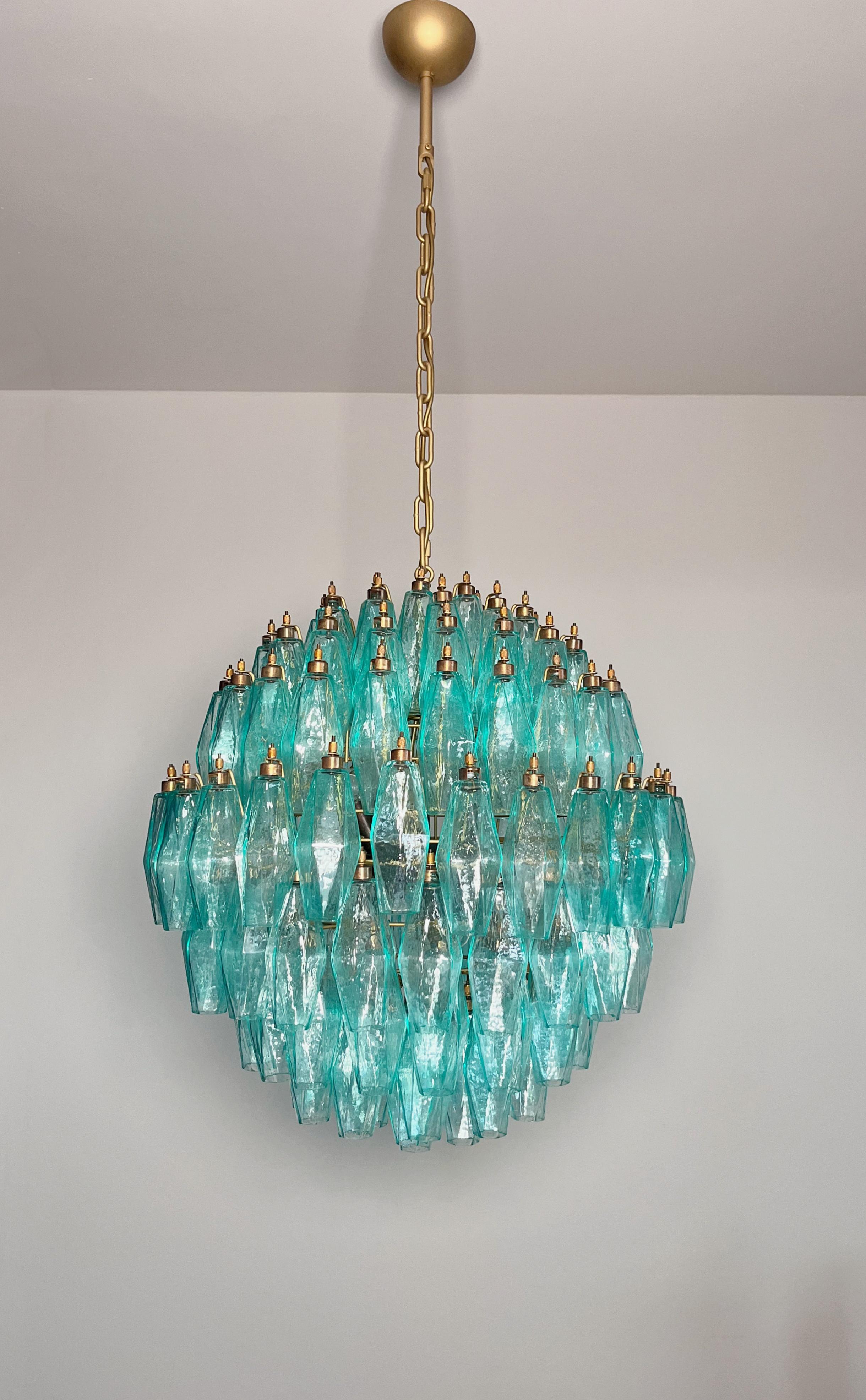20th Century Amazing spherical Murano polyhedrons Chandelier - 140 turquoise polyhedrons For Sale