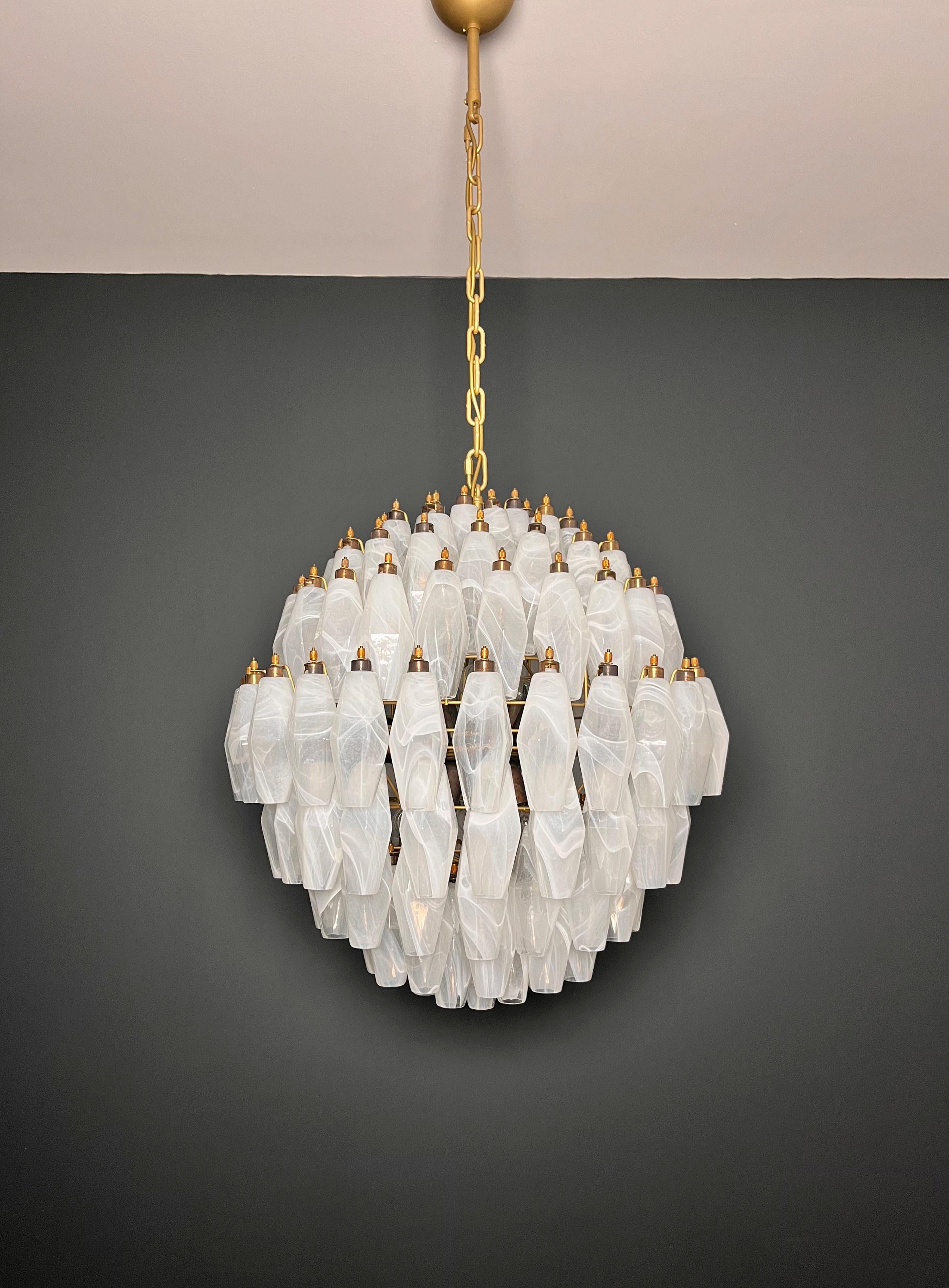 Italian Amazing spherical Murano polyhedrons Chandelier - 140 white alabaster polyhedrons For Sale