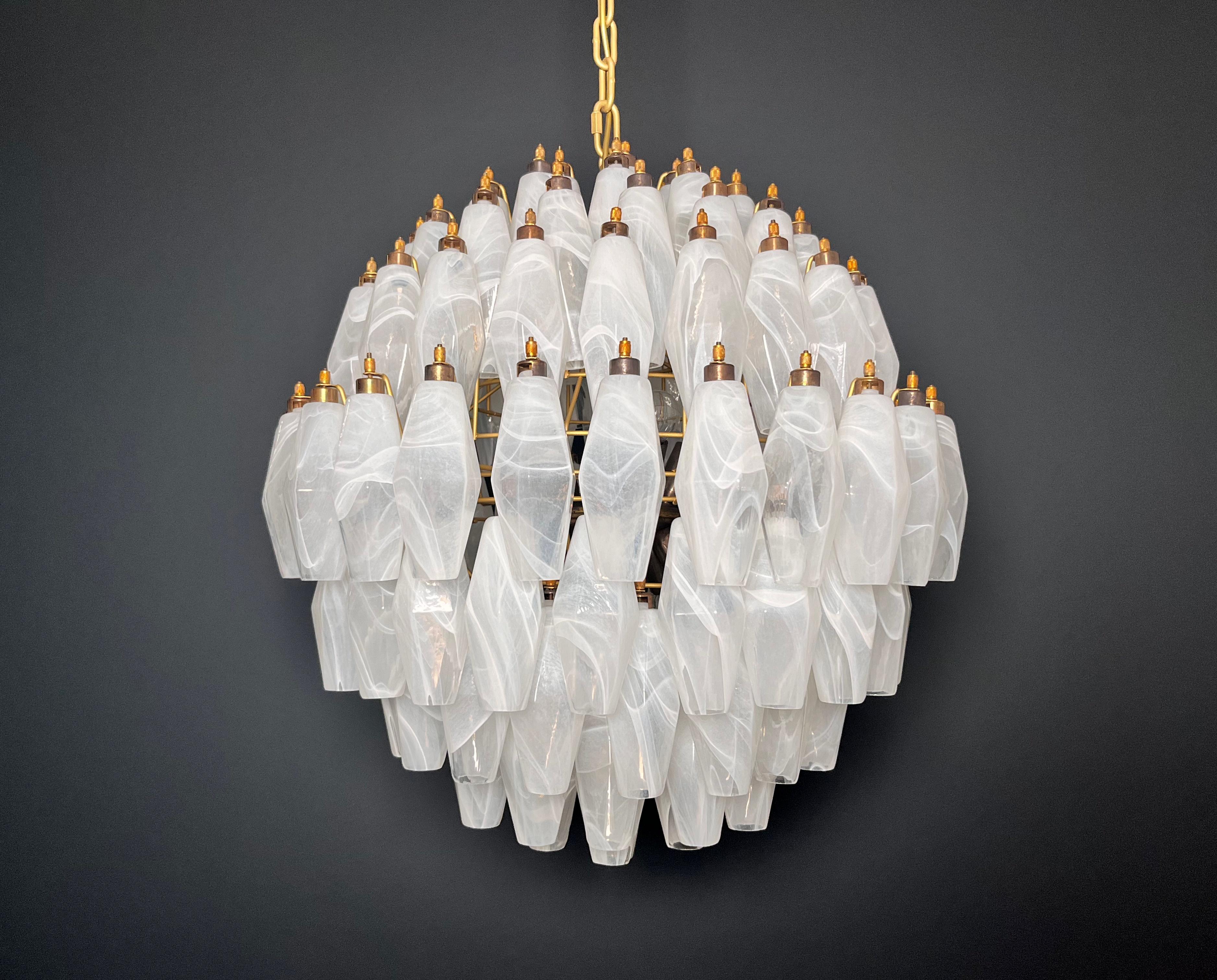 Galvanized Amazing spherical Murano polyhedrons Chandelier - 140 white alabaster polyhedrons For Sale