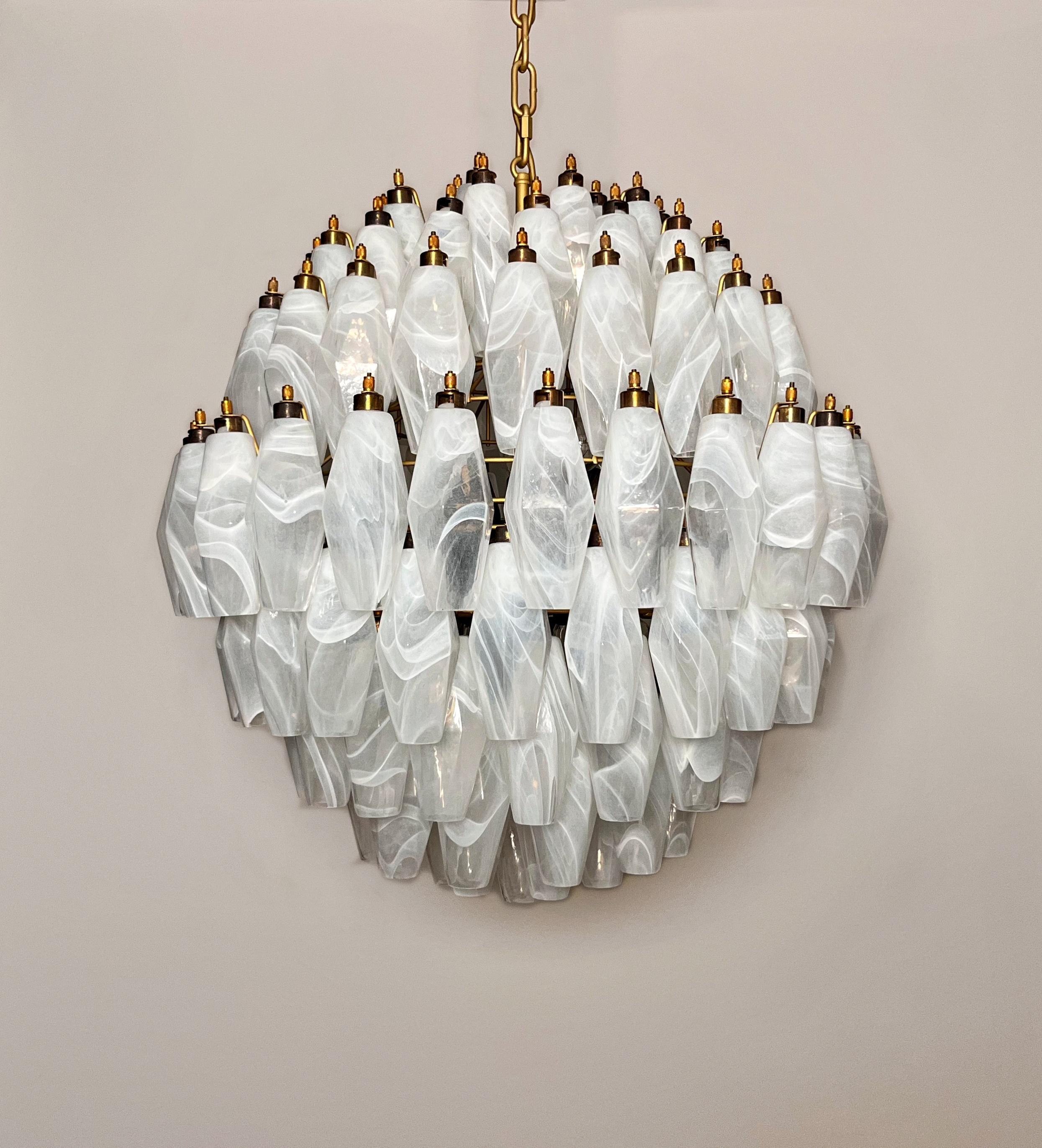 20th Century Amazing spherical Murano polyhedrons Chandelier - 140 white alabaster polyhedrons For Sale