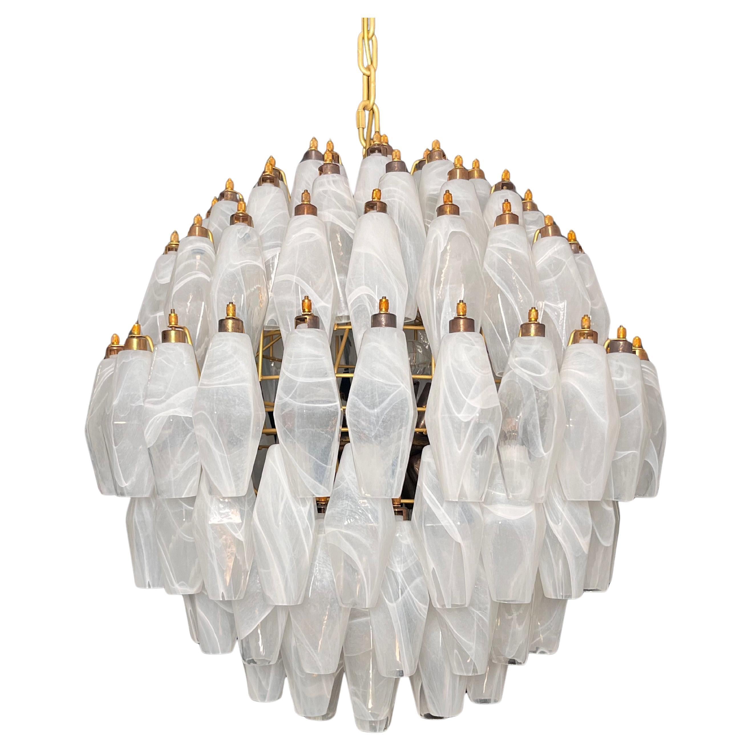 Amazing spherical Murano polyhedrons Chandelier - 140 white alabaster polyhedrons For Sale