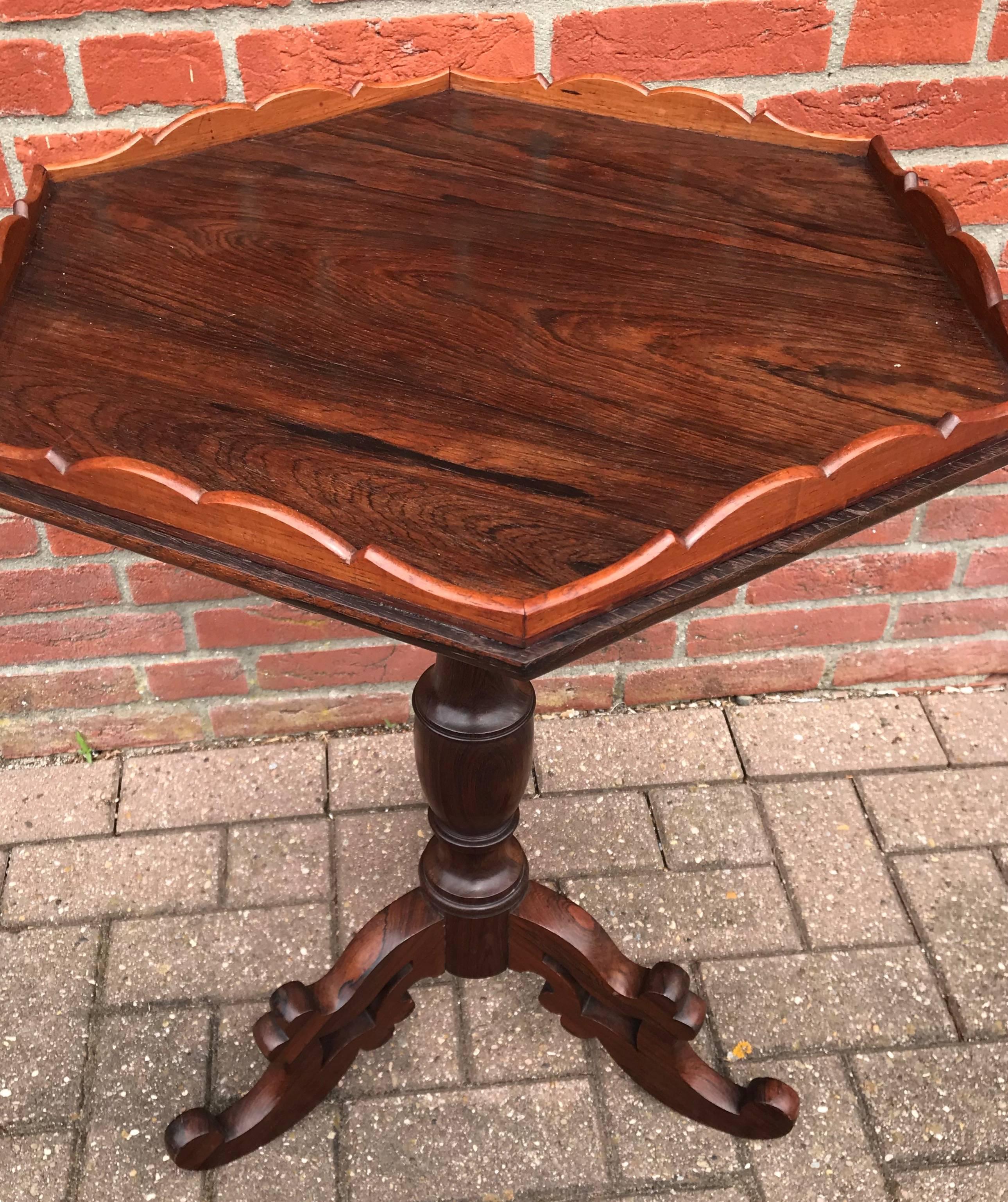Dutch Colonial Amazing & Stylish Wine Table or End Table with Hexagonal Top on Tripod  Base For Sale