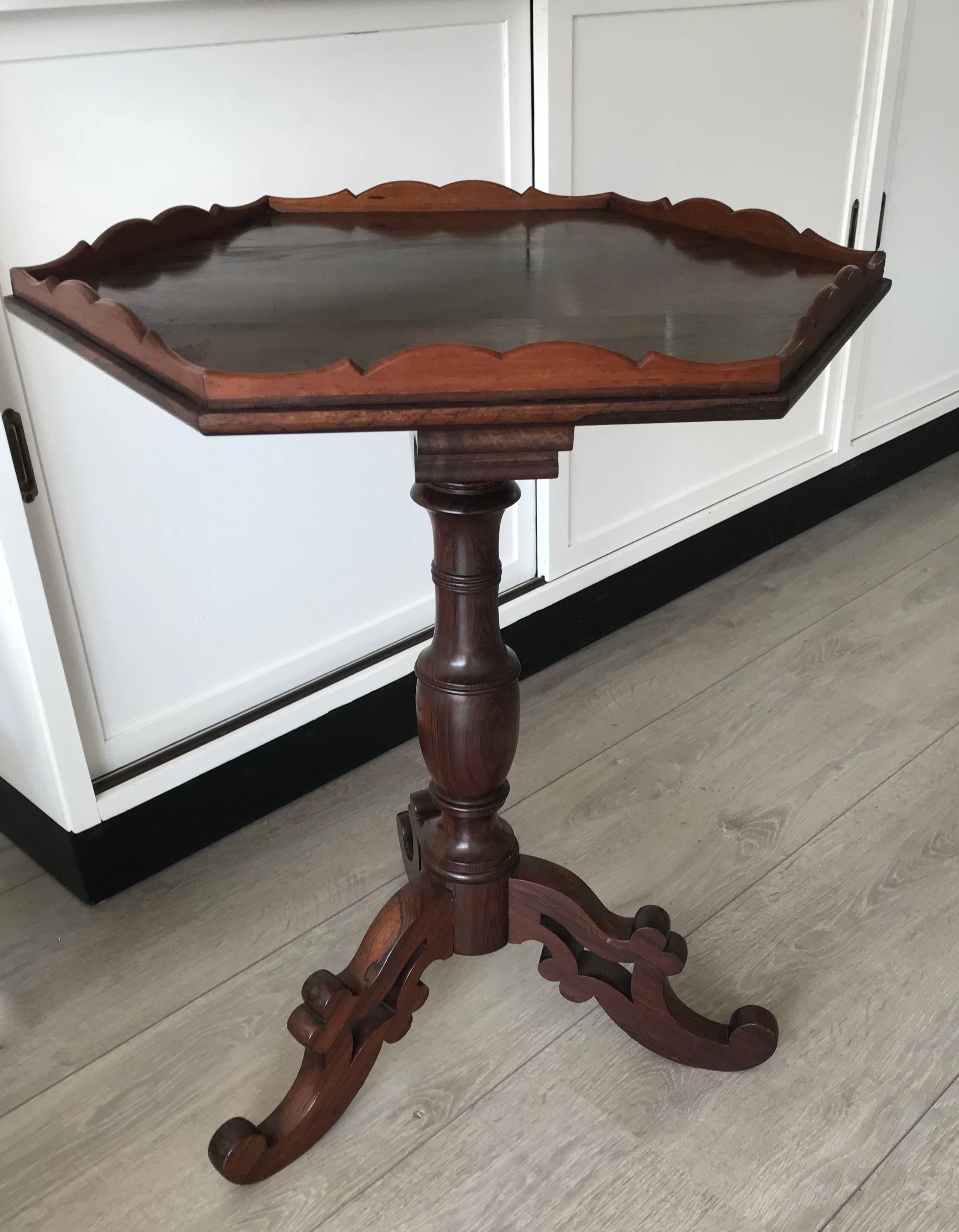 Hand-Crafted Amazing & Stylish Wine Table or End Table with Hexagonal Top on Tripod  Base For Sale