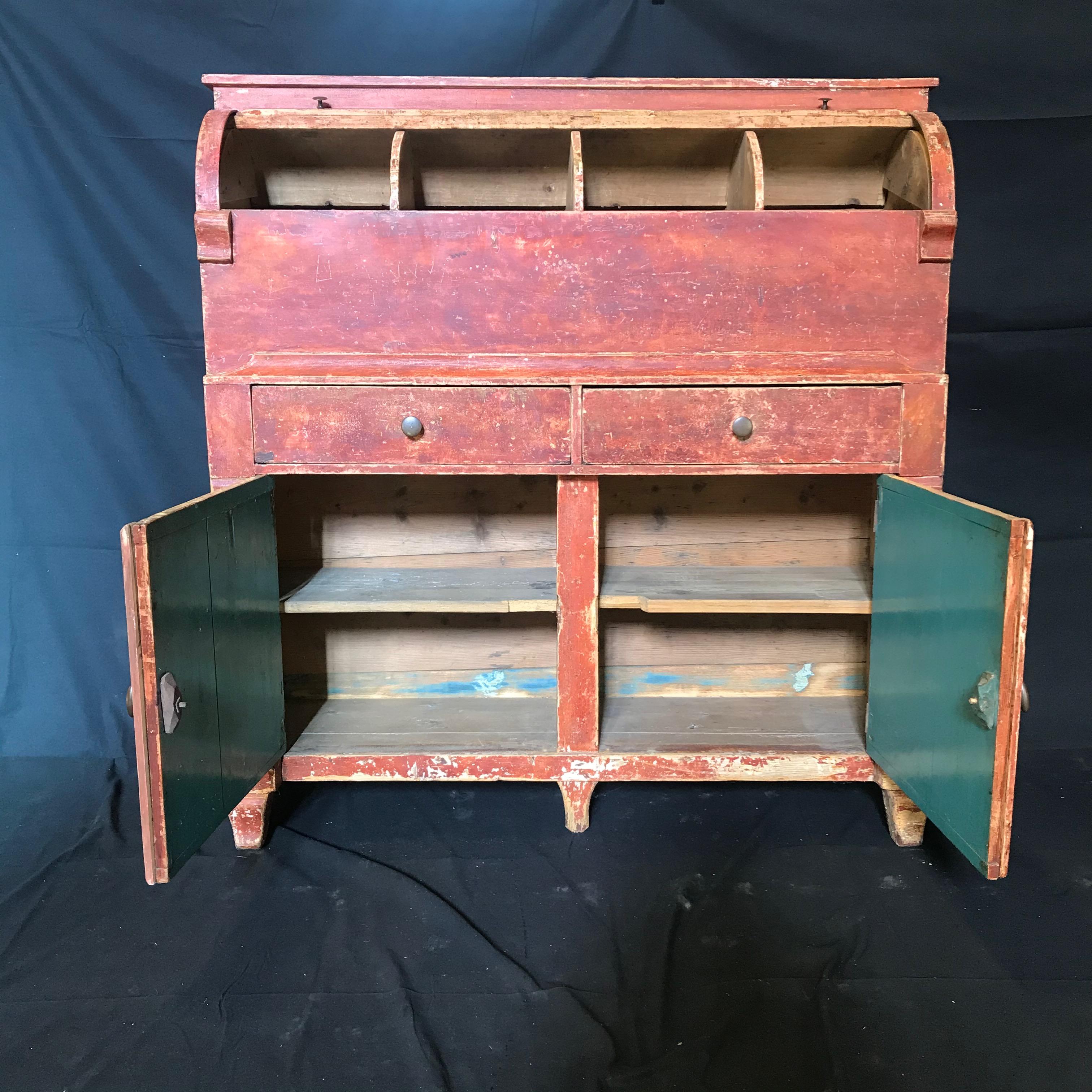 Wood Amazing Swedish Early 19th Century Red Distressed Gustavian Grocery Cabinet