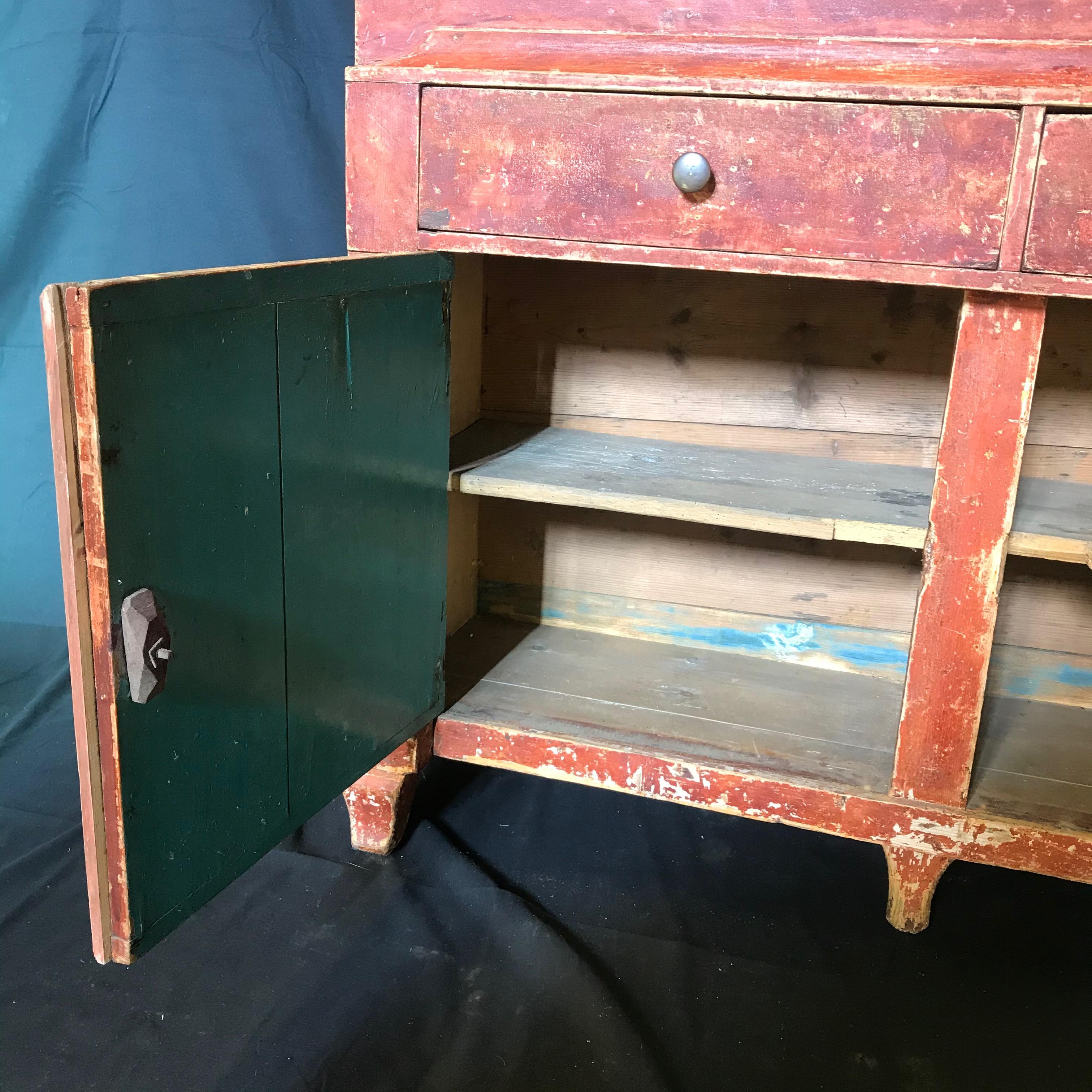 Amazing Swedish Early 19th Century Red Distressed Gustavian Grocery Cabinet 4