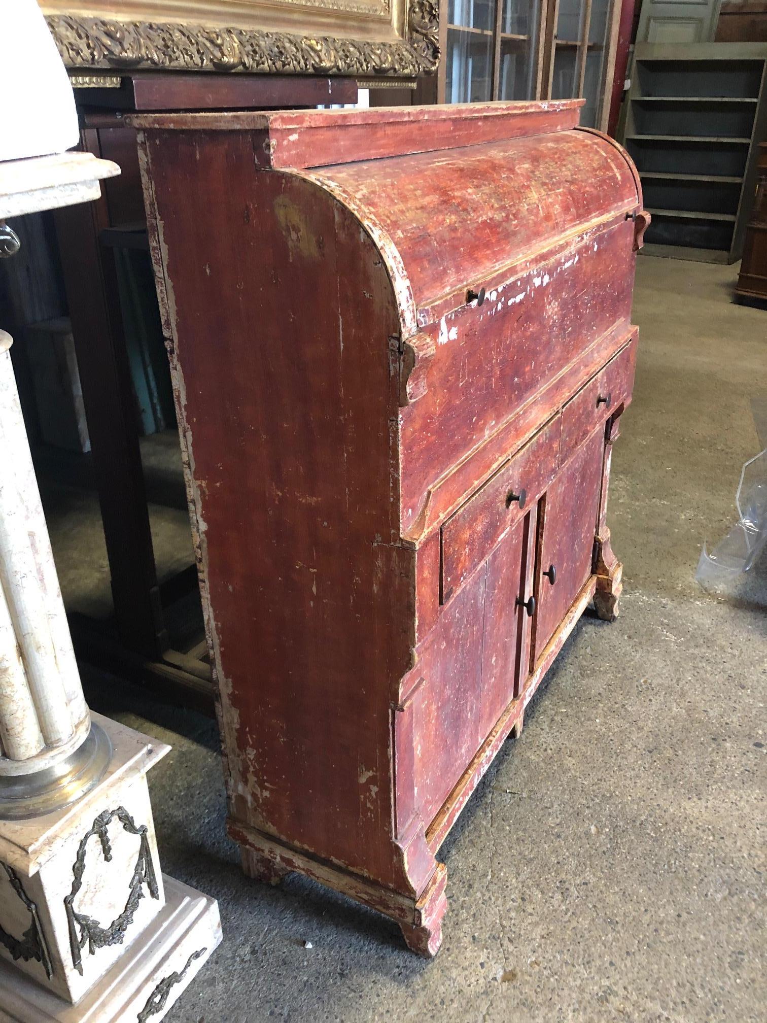 Amazing Swedish Early 19th Century Red Distressed Gustavian Grocery Cabinet In Distressed Condition In Hopewell, NJ