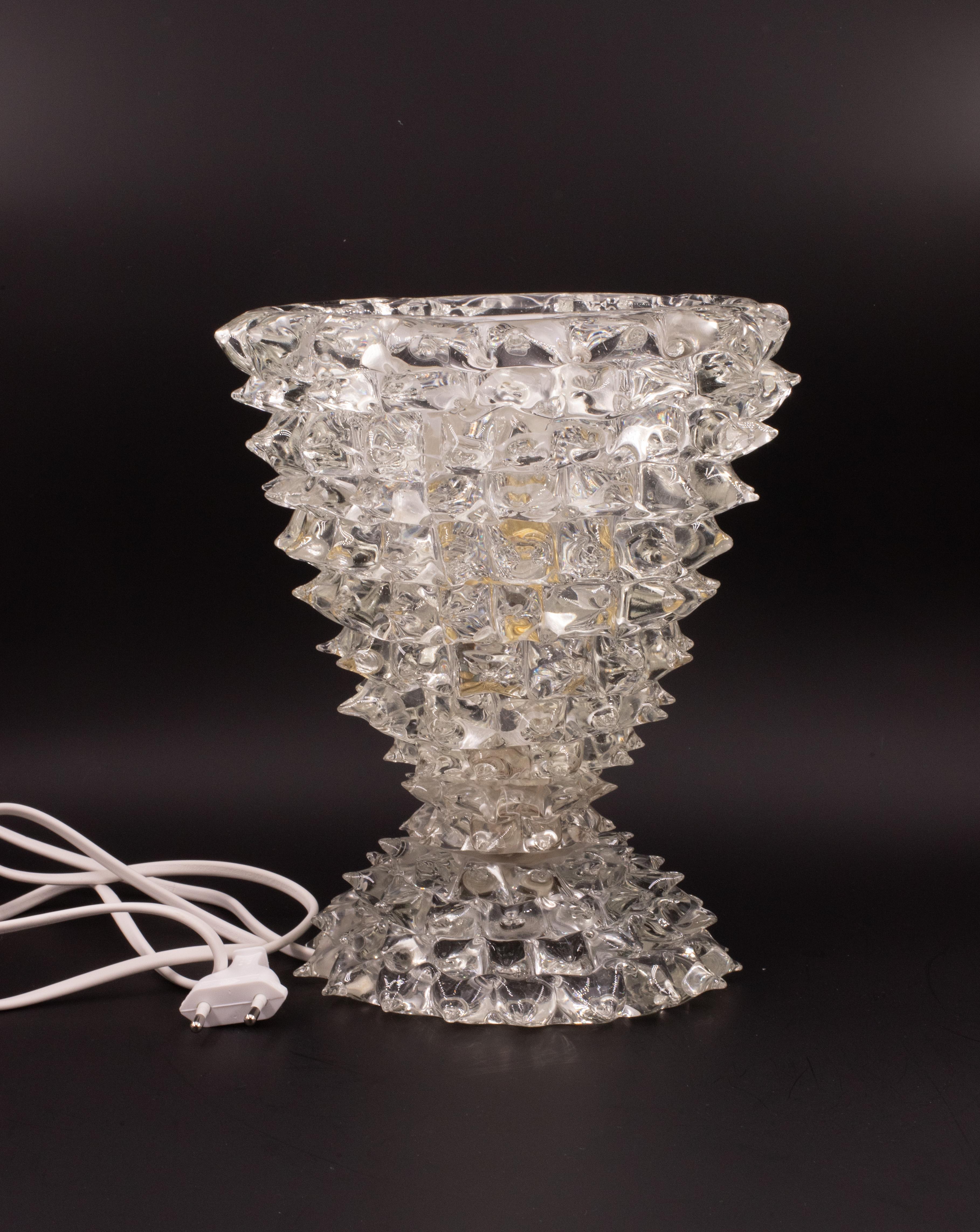 Italian Amazing Table Lamp in Rostrato Murano Glass Vase for Barovier & Toso, 1940s For Sale