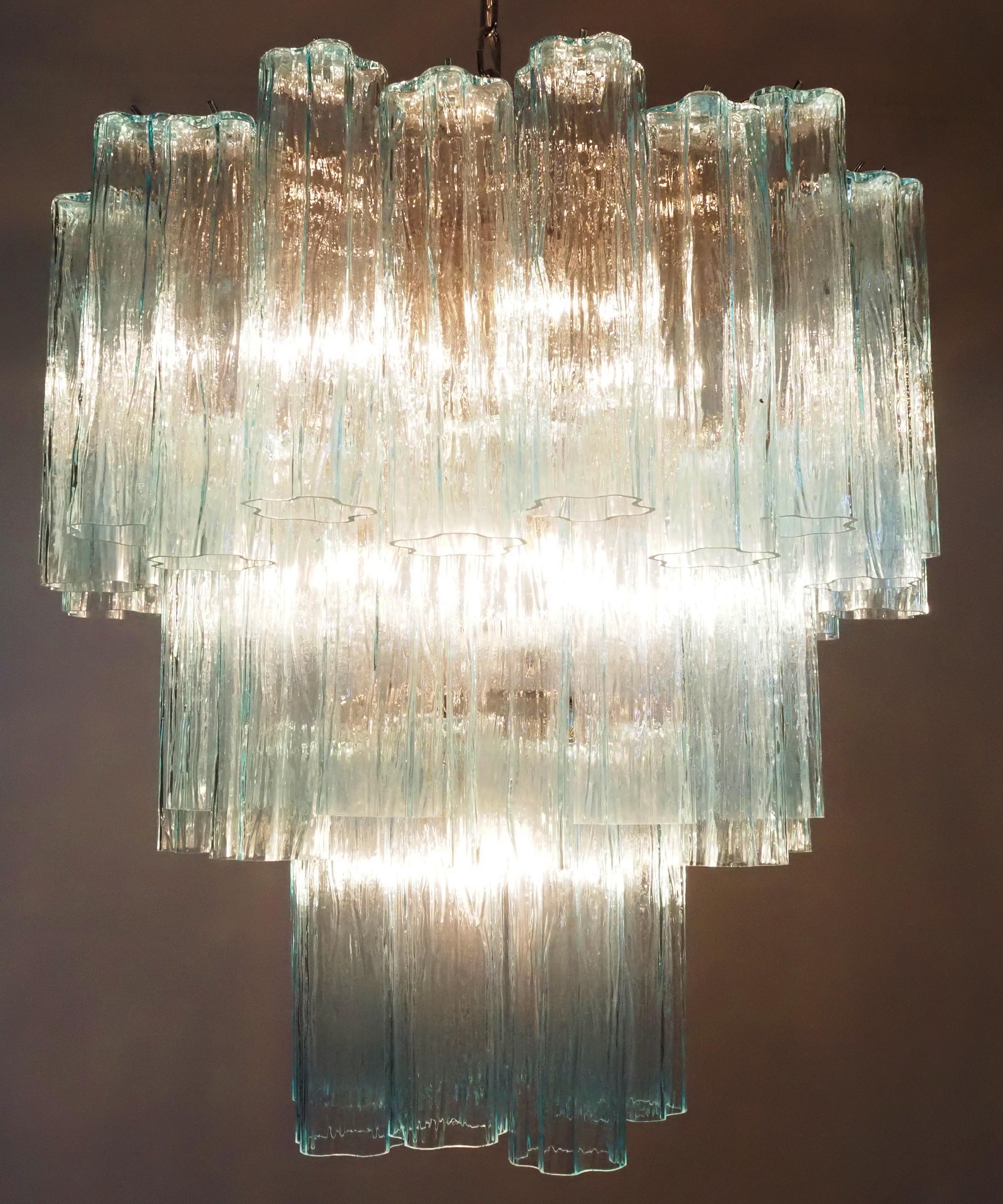 Amazing Three-Tier Murano Glass Tube Chandelier - 48 BLUE GLASSES  For Sale 10