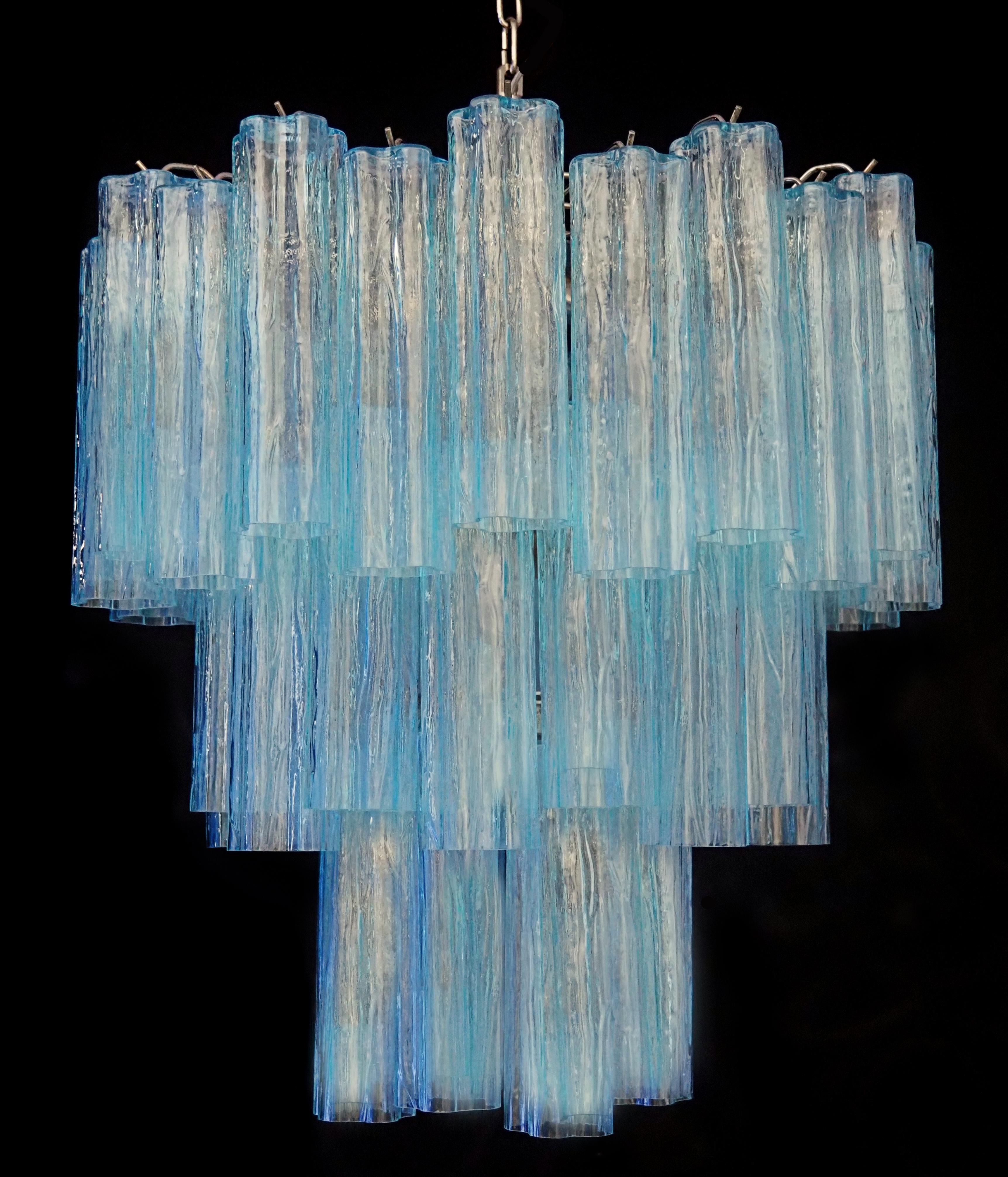 Amazing Three-Tier Murano Glass Tube Chandelier - 48 BLUE GLASSES  For Sale 11