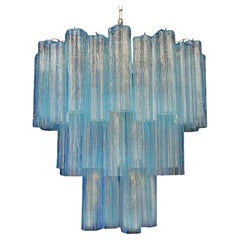 Amazing Three-Tier Murano Glass Tube Chandelier - 48 BLUE GLASSES 