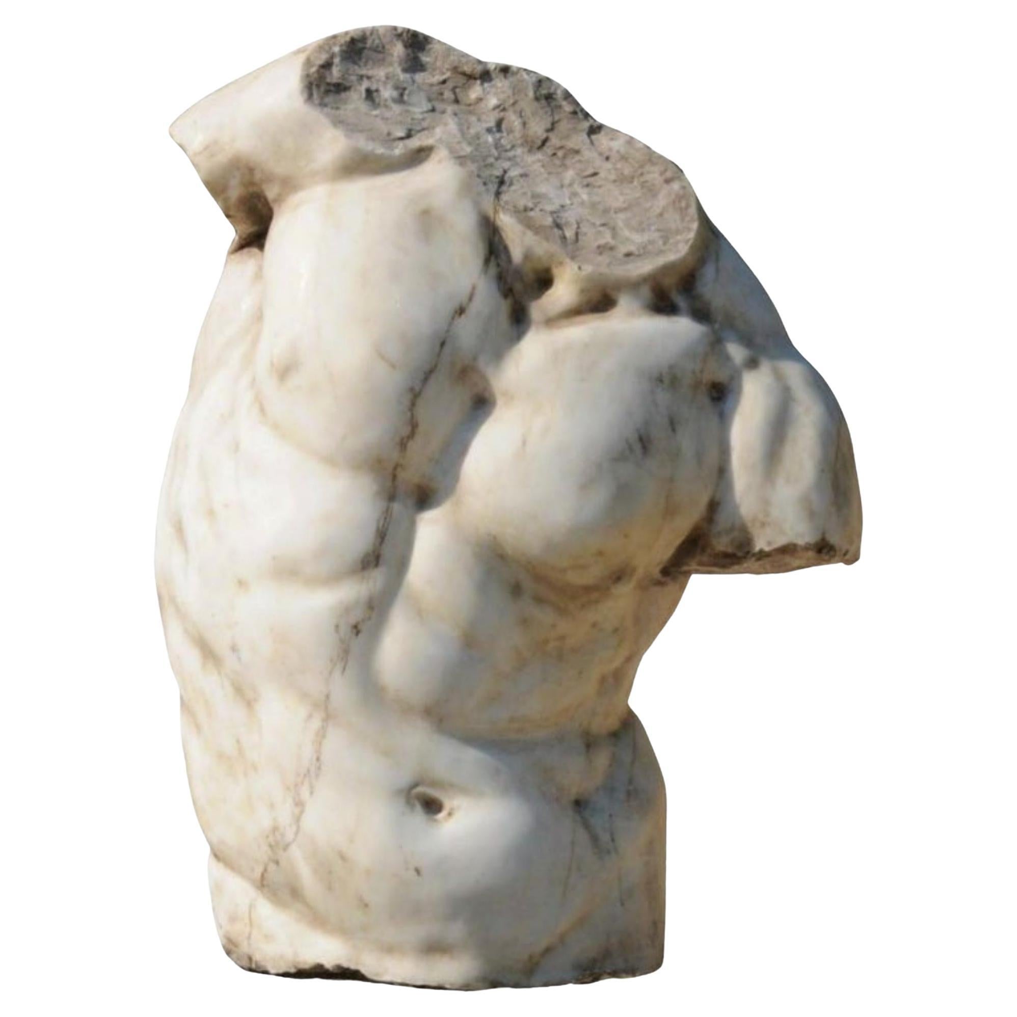 Amazing Torso Gaddi in White Carrara Marble, End 19th Century For Sale