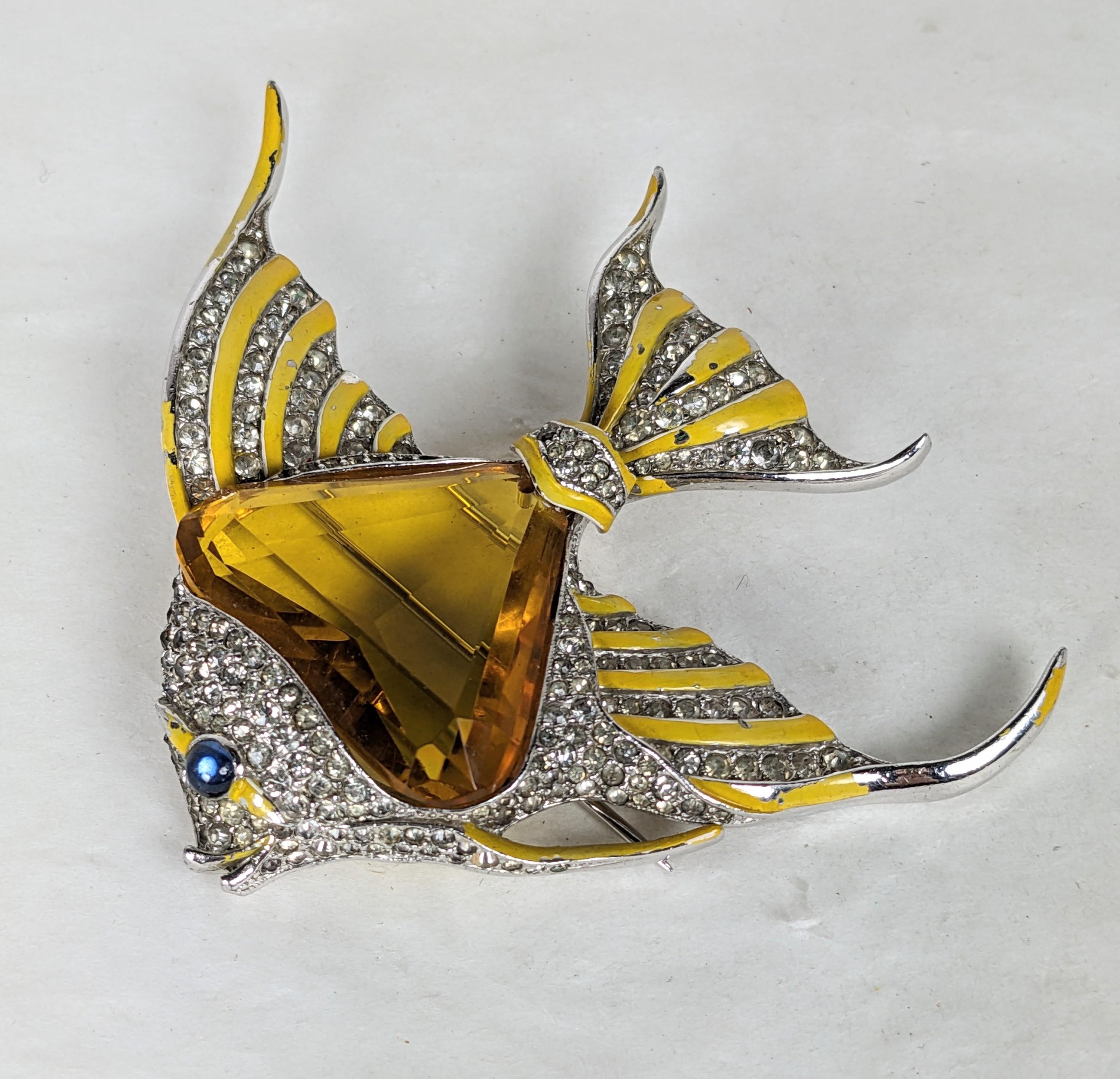 Amazing Trifari Alfred Phillipe Deco Angel Fish Clip In Good Condition For Sale In New York, NY