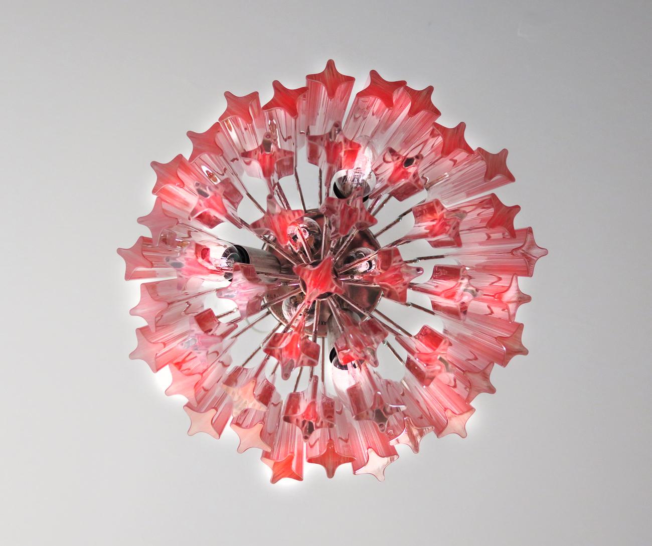 Amazing Trio of Quadriedri Glass Chandeliers, Pink Prism, Murano 2