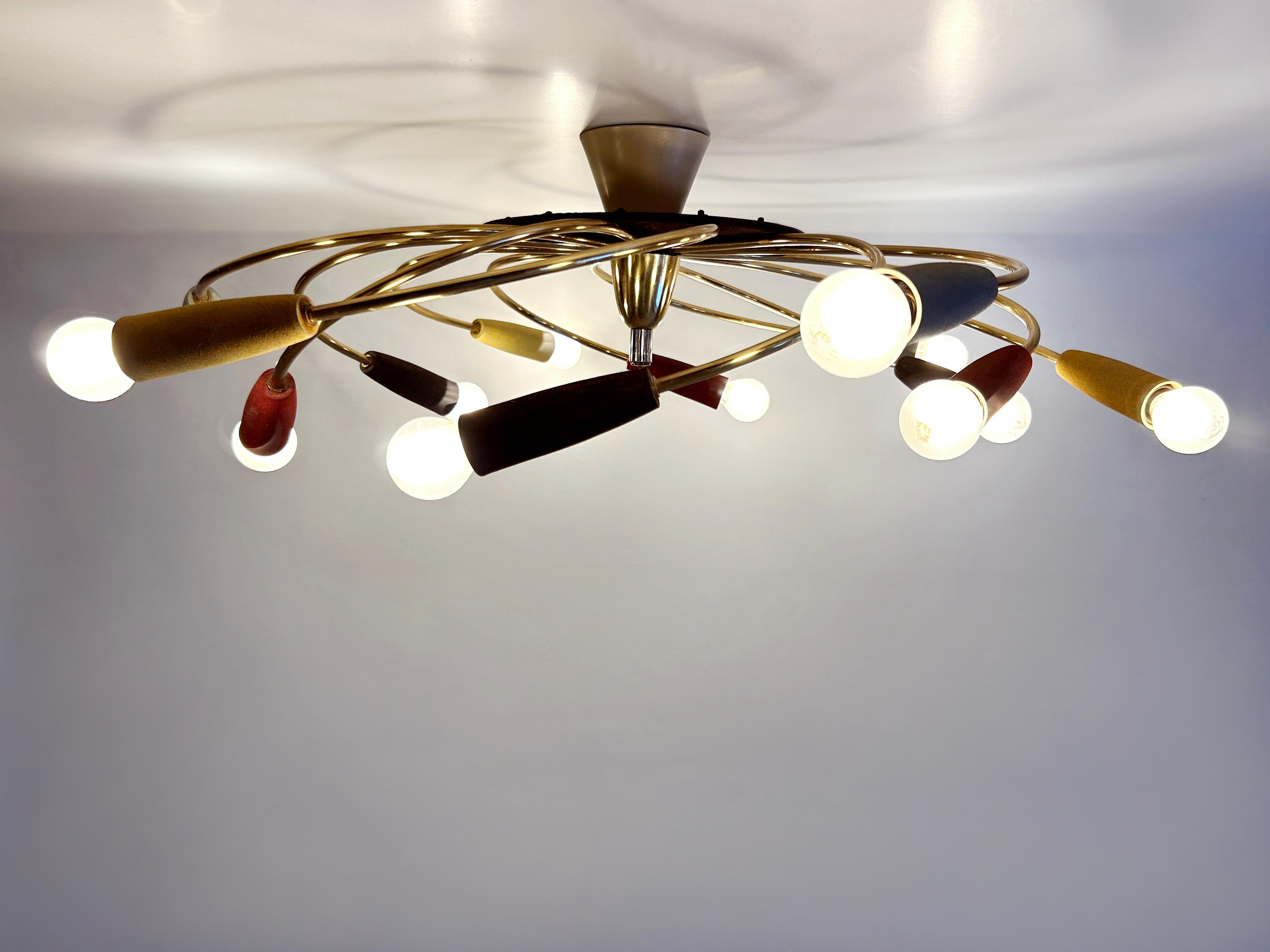Amazing Twelve-Flamed Sputnik Chandelier or Ceiling Lamp 'Tornado' Germany 1950s For Sale 4
