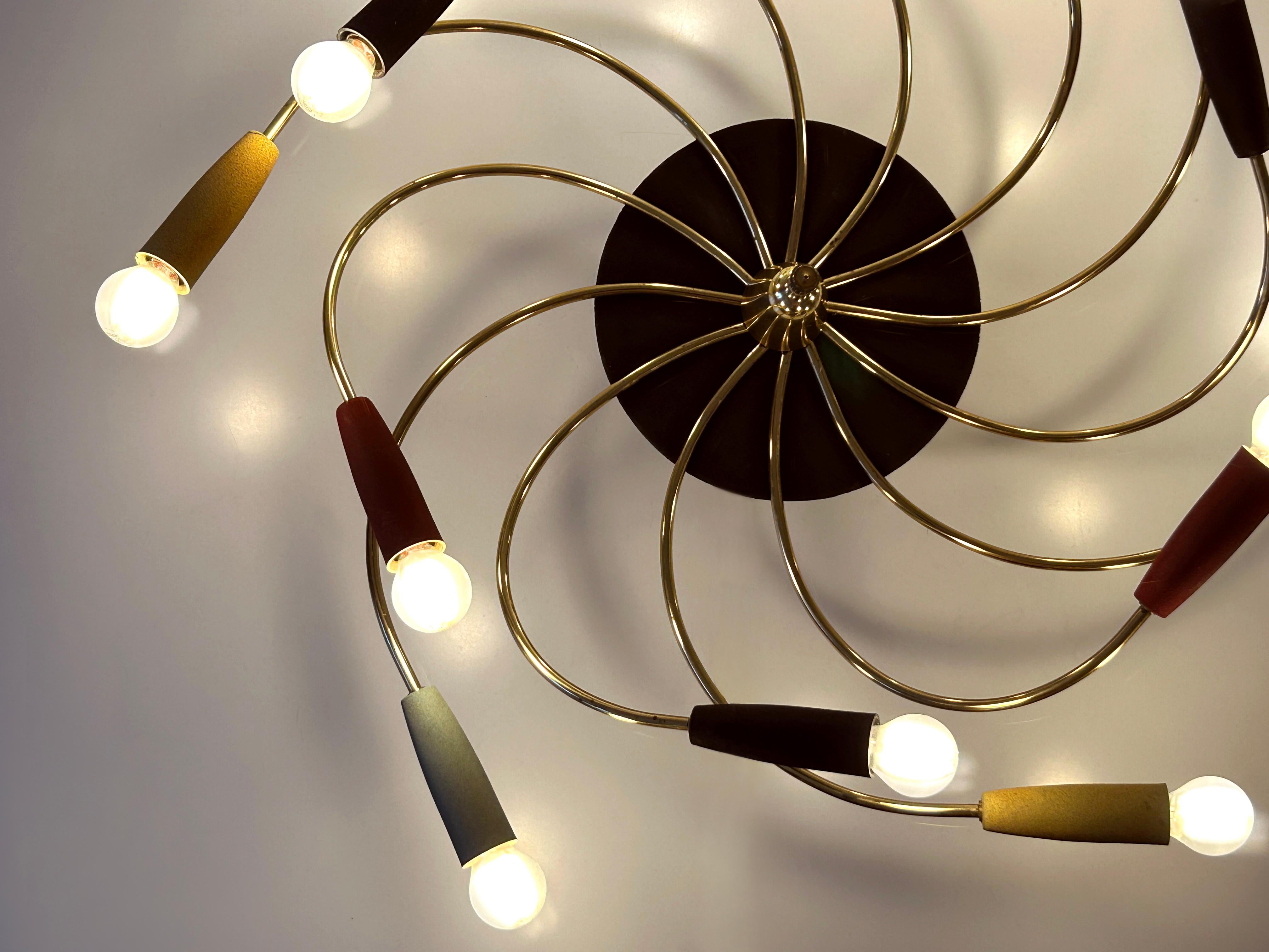 Amazing Twelve-Flamed Sputnik Chandelier or Ceiling Lamp 'Tornado' Germany 1950s For Sale 6