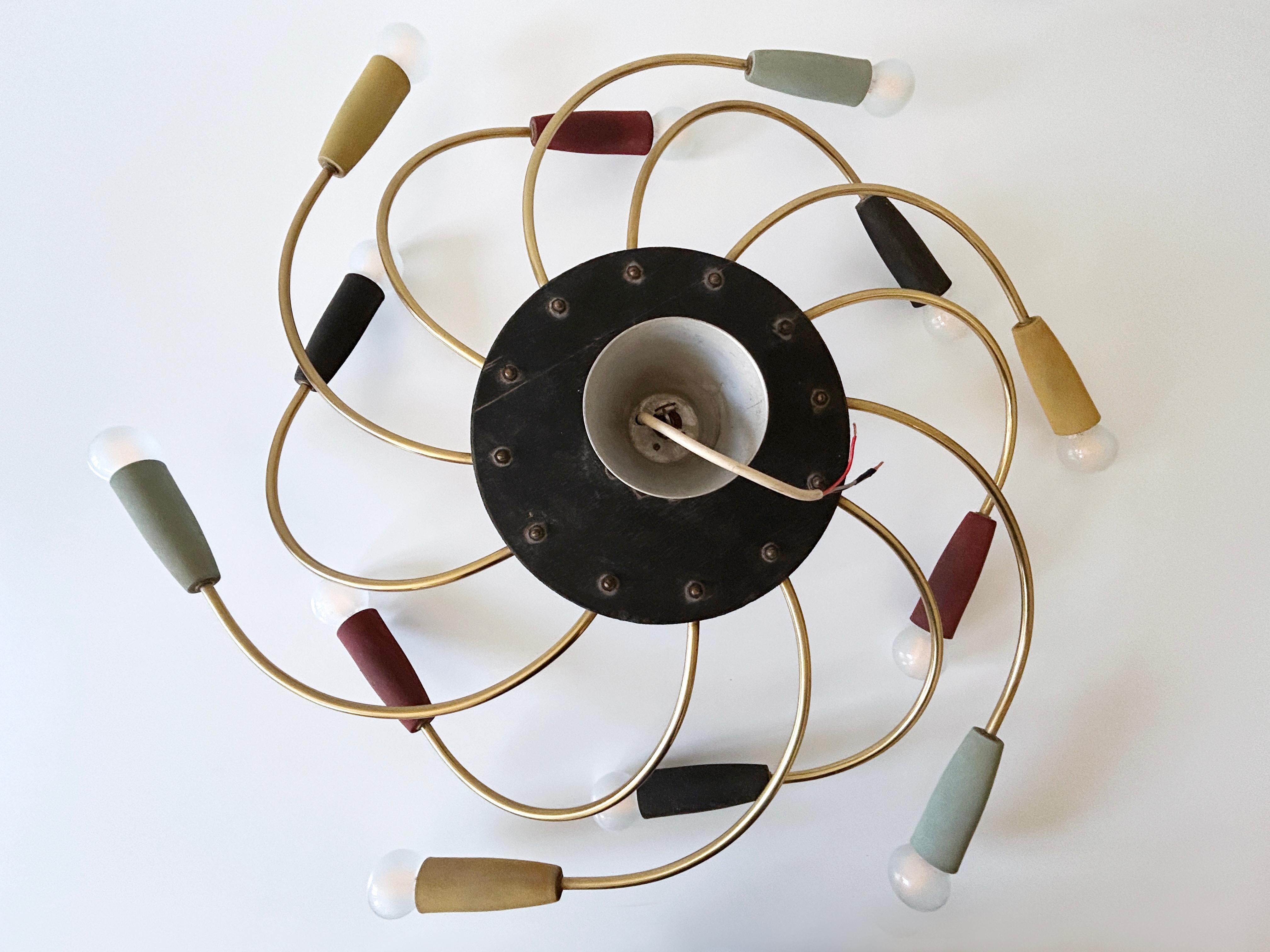 Amazing Twelve-Flamed Sputnik Chandelier or Ceiling Lamp 'Tornado' Germany 1950s For Sale 11