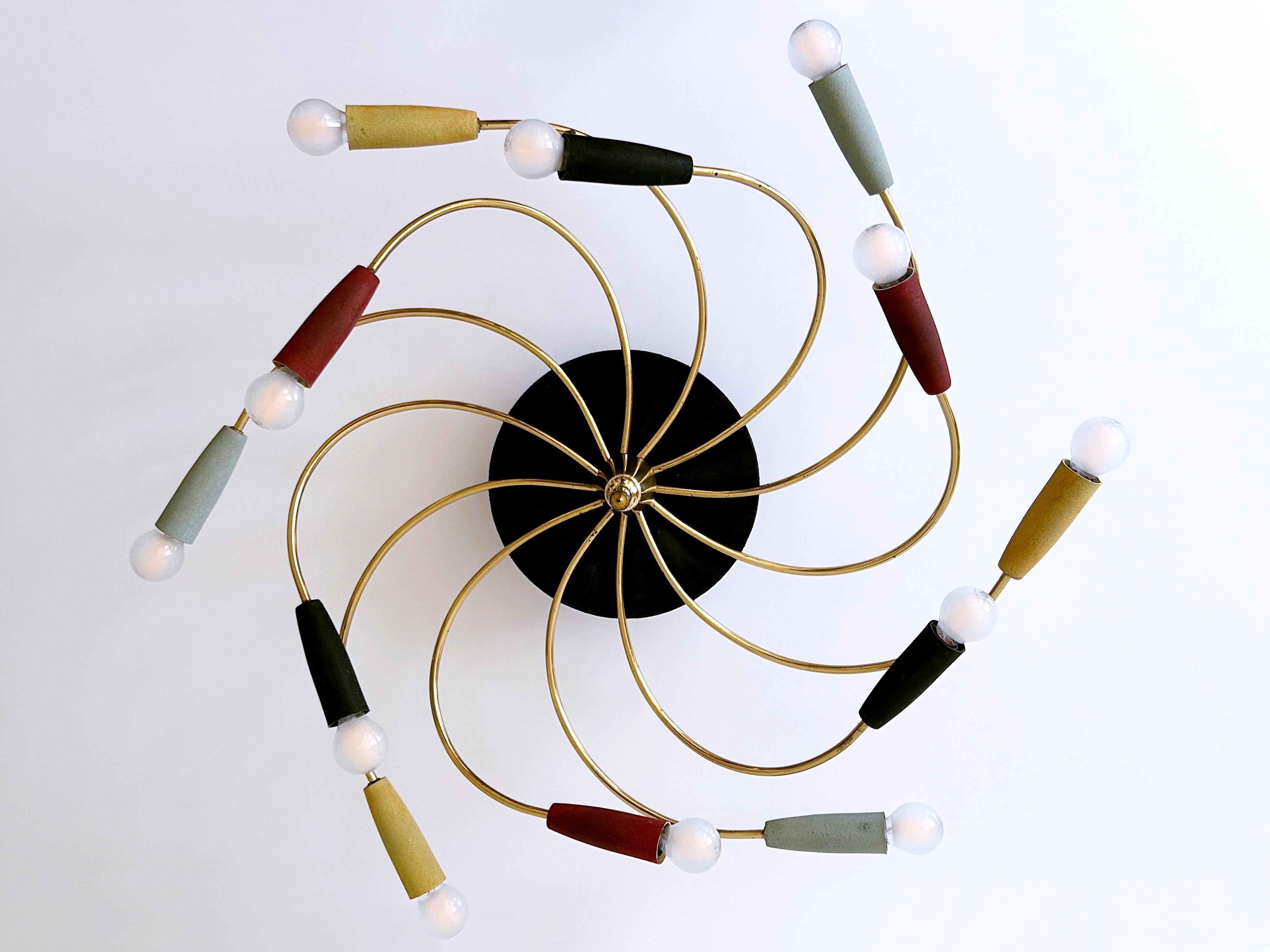 Mid-Century Modern Amazing Twelve-Flamed Sputnik Chandelier or Ceiling Lamp 'Tornado' Germany 1950s For Sale