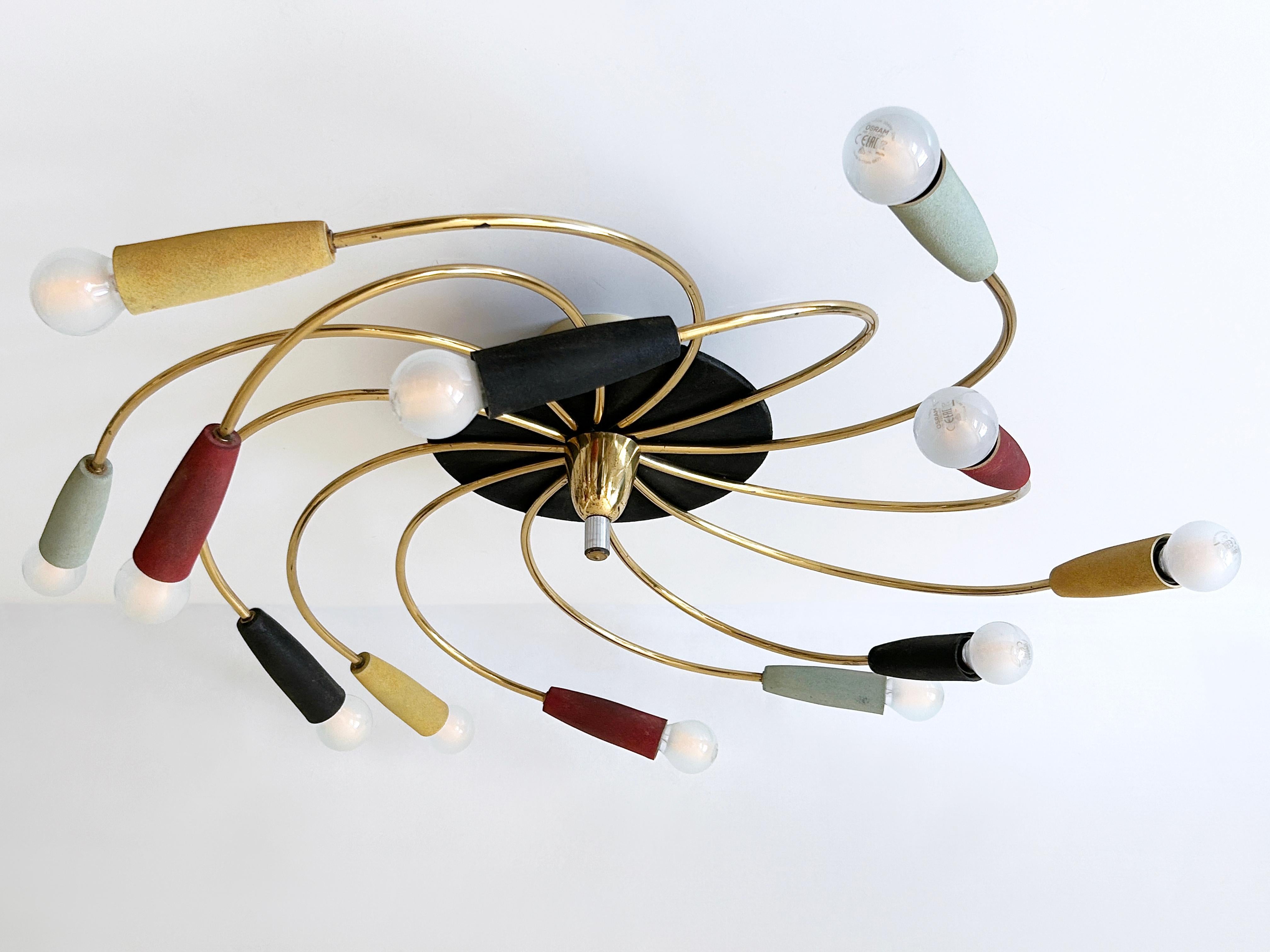 Amazing Twelve-Flamed Sputnik Chandelier or Ceiling Lamp 'Tornado' Germany 1950s In Good Condition For Sale In Munich, DE