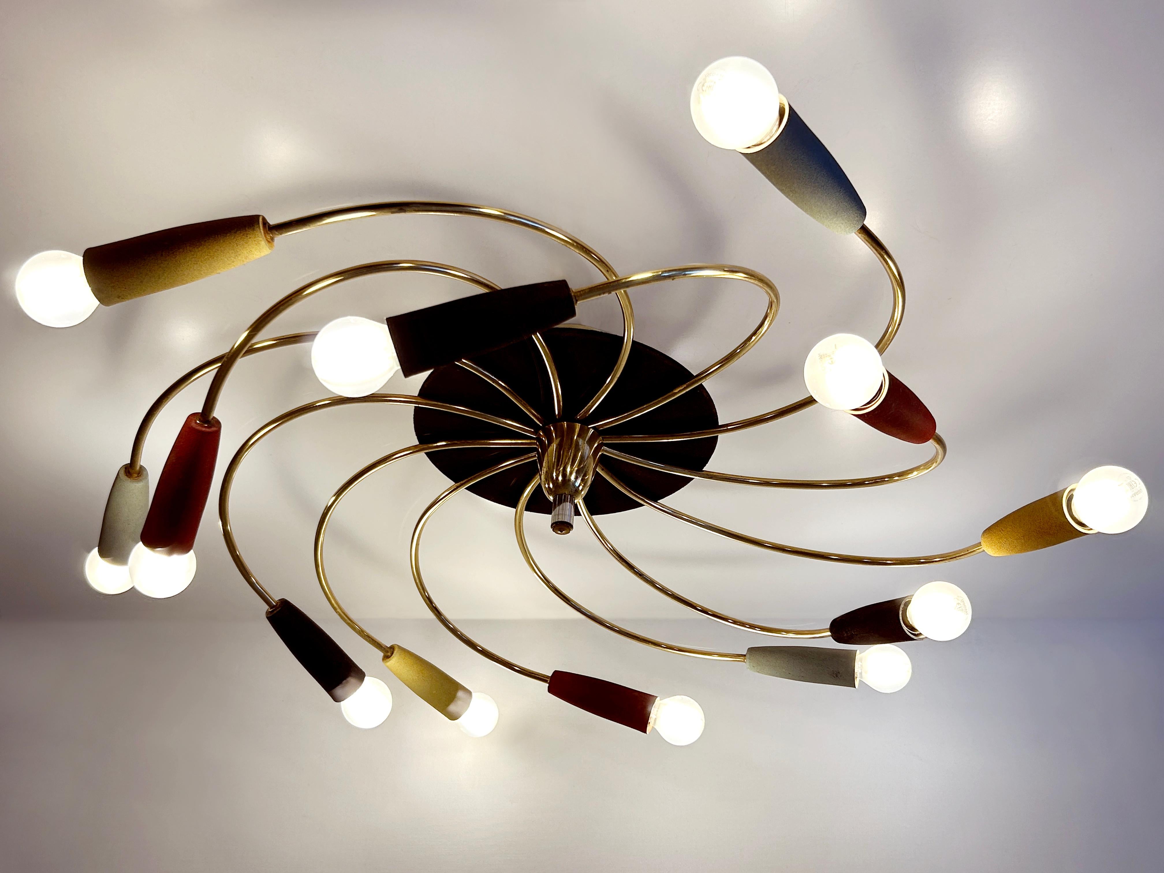 Mid-20th Century Amazing Twelve-Flamed Sputnik Chandelier or Ceiling Lamp 'Tornado' Germany 1950s For Sale