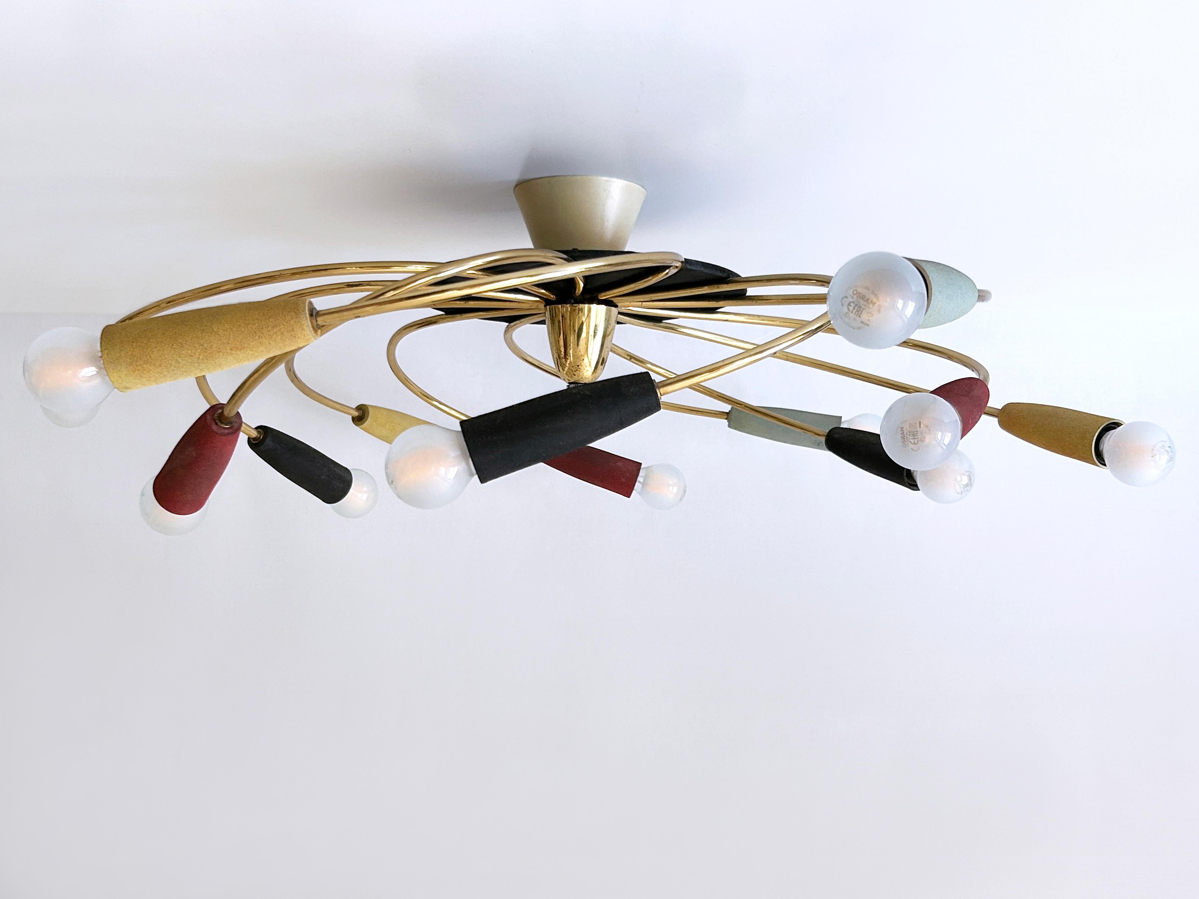 Amazing Twelve-Flamed Sputnik Chandelier or Ceiling Lamp 'Tornado' Germany 1950s For Sale 1