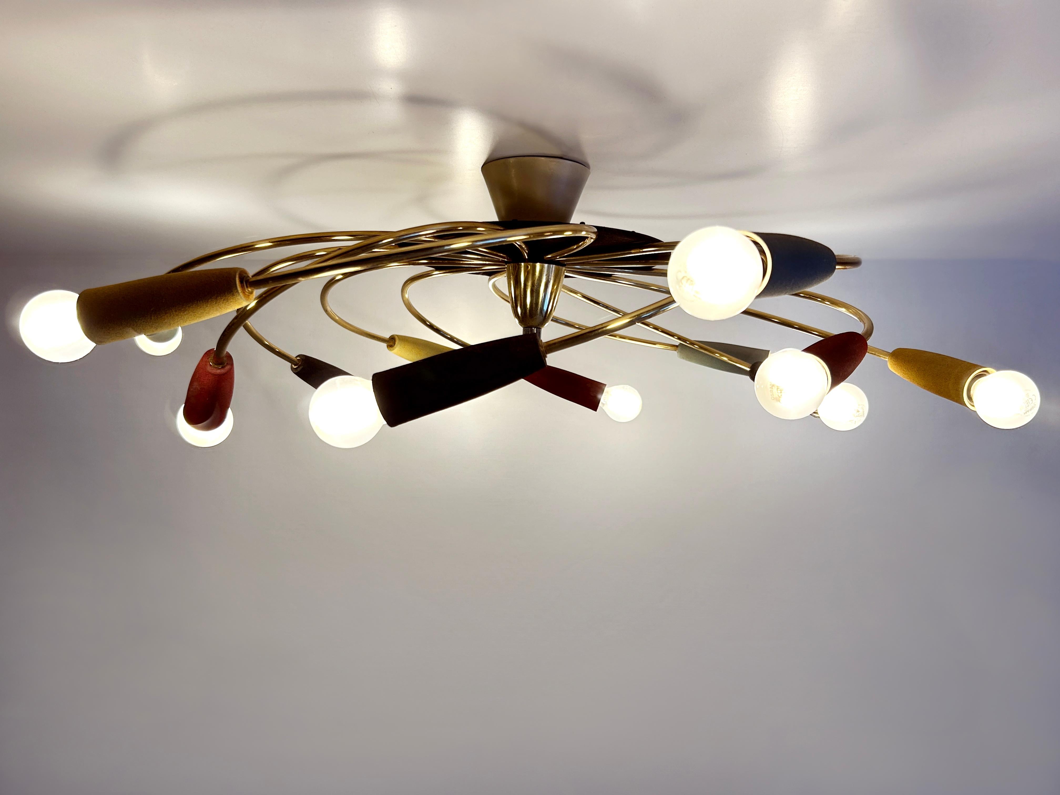 Amazing Twelve-Flamed Sputnik Chandelier or Ceiling Lamp 'Tornado' Germany 1950s For Sale 2