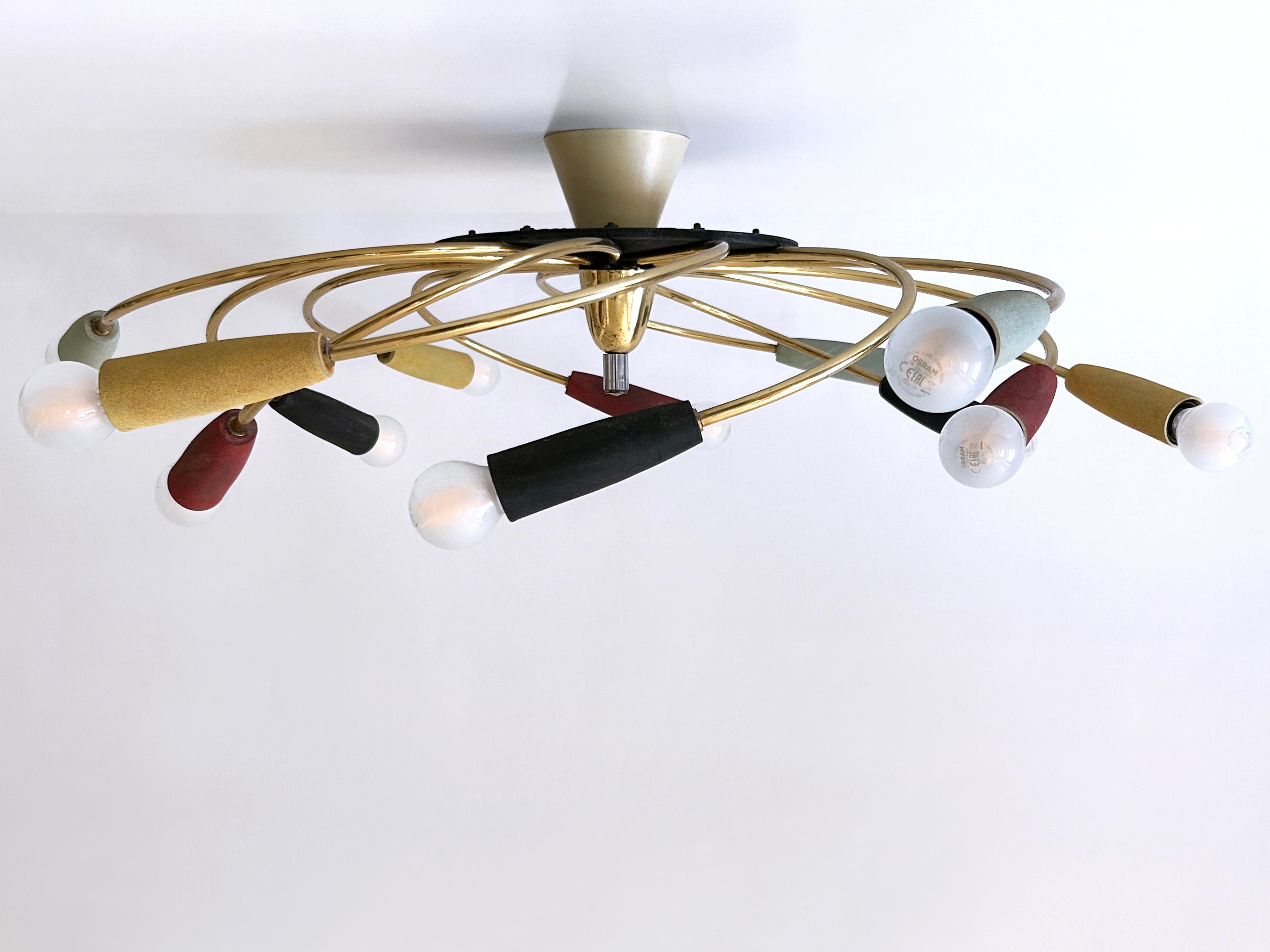 Amazing Twelve-Flamed Sputnik Chandelier or Ceiling Lamp 'Tornado' Germany 1950s For Sale 3