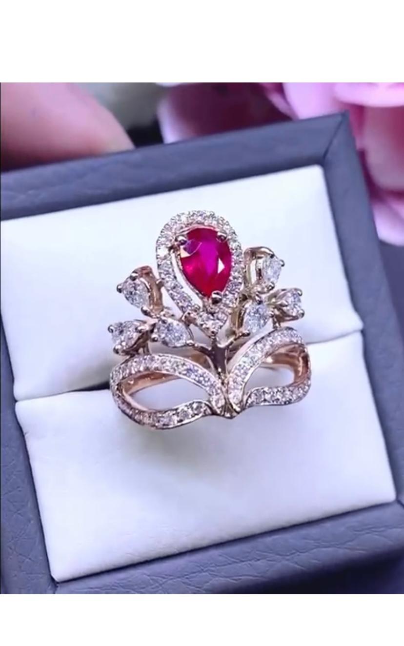 AIG Certified 1.10 Ct Untreated Ruby Diamonds 18K Gold Ring In New Condition For Sale In Massafra, IT