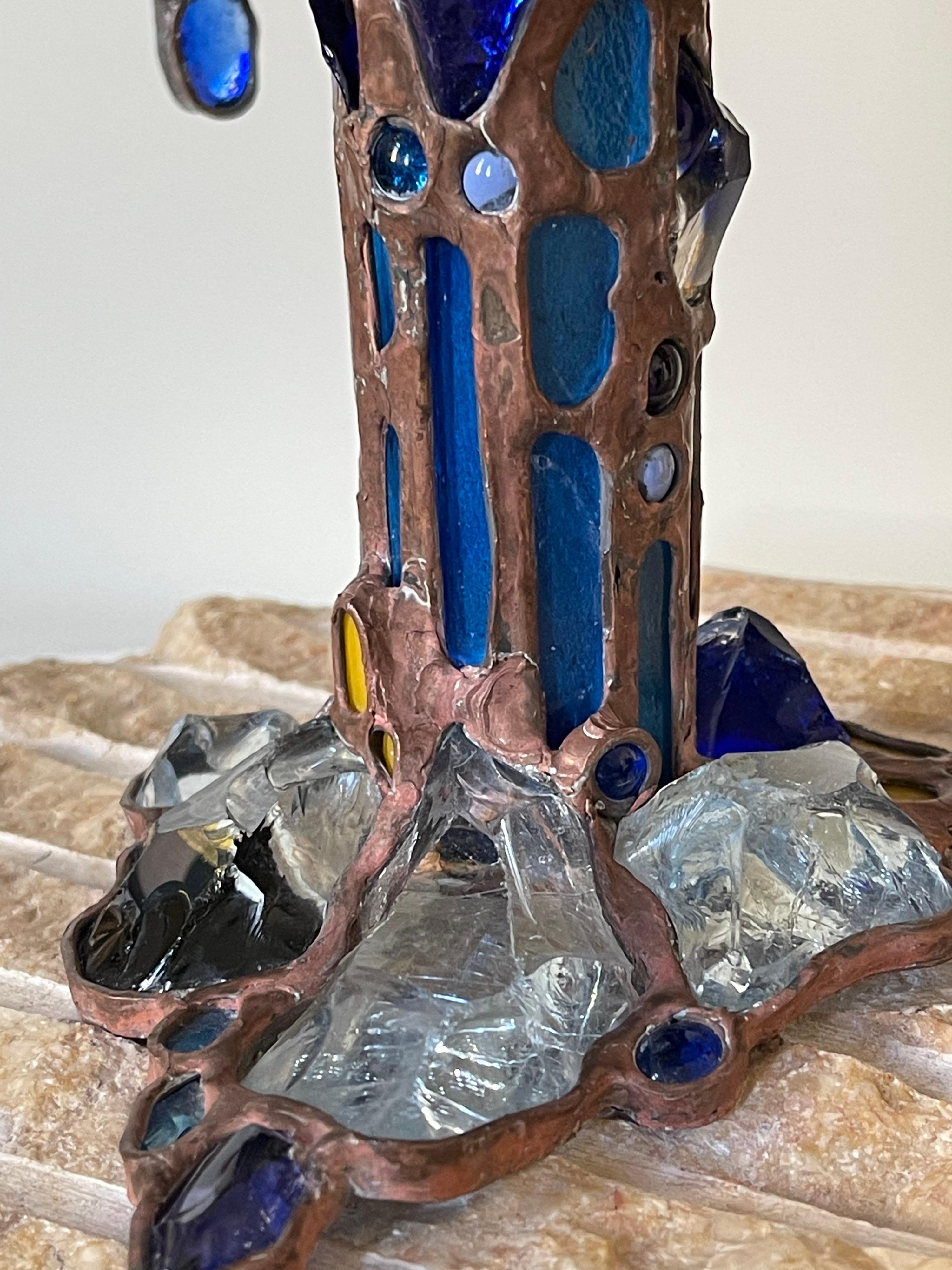 Italian Designer Jeweled Cast Bronze and Marble Signed Table Lamp, circa 1970s 1