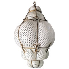 lanterna veneziana vetro soffiato Amazing Venetian Lantern in Murano Reticello Glass, 1940s