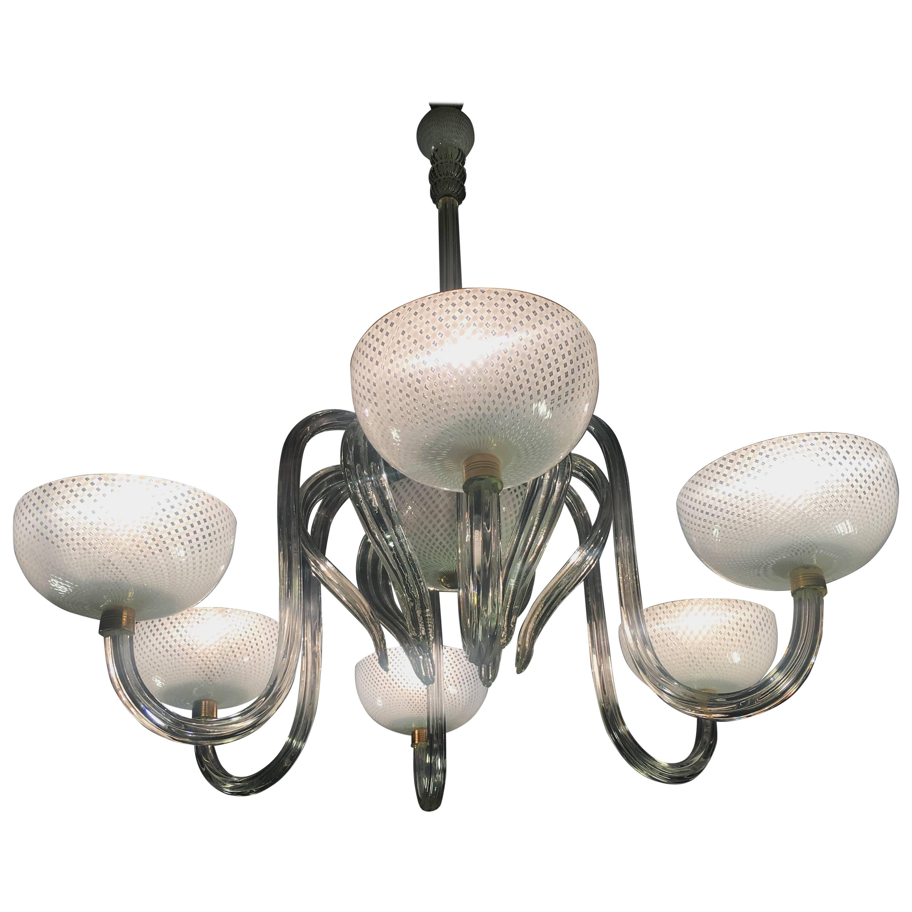 Amazing Venini "Reticello" Chandelier, Murano, 1940