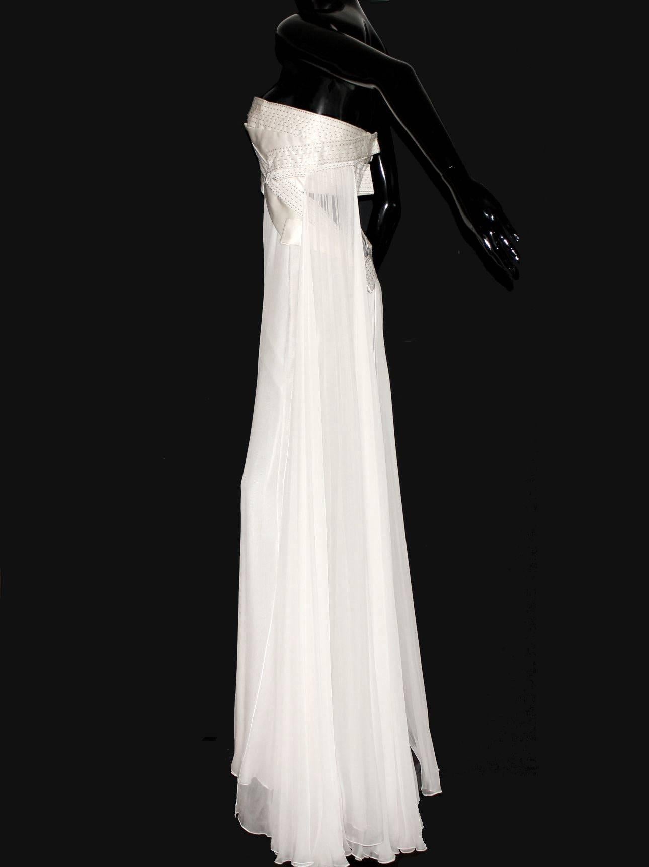 Gray Amazing VERSACE Strapless Beaded Goddess Evening Wedding Bridal Gown Dress 42 For Sale
