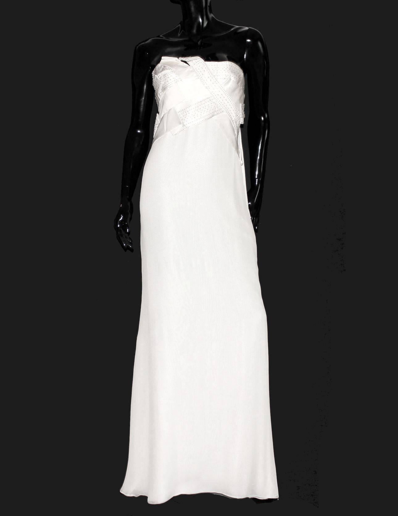 Women's Amazing VERSACE Strapless Beaded Goddess Evening Wedding Bridal Gown Dress 42 For Sale